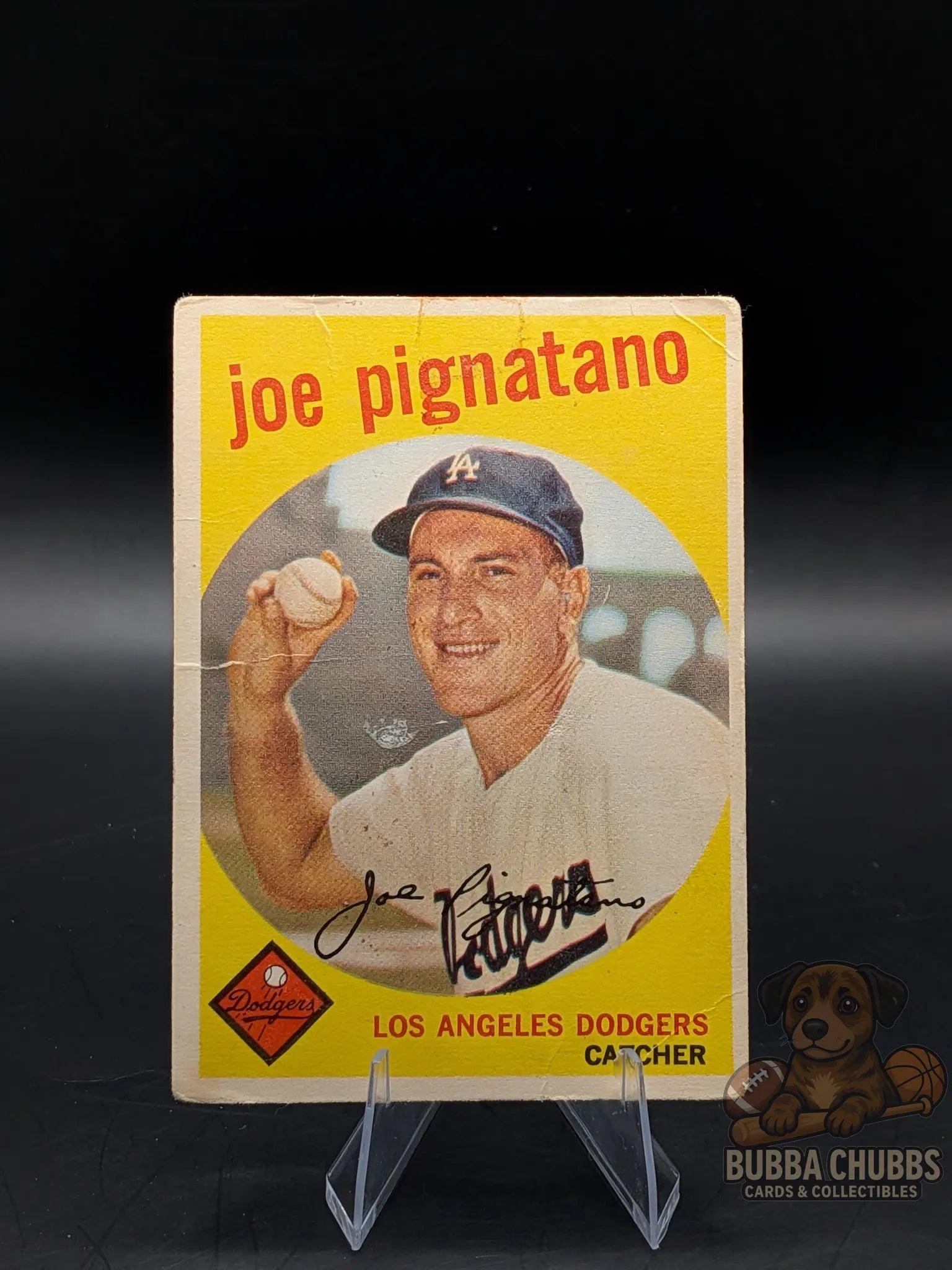 Vintage baseball card of Joe Pignatano autographed Los Angeles Dodgers Catcher