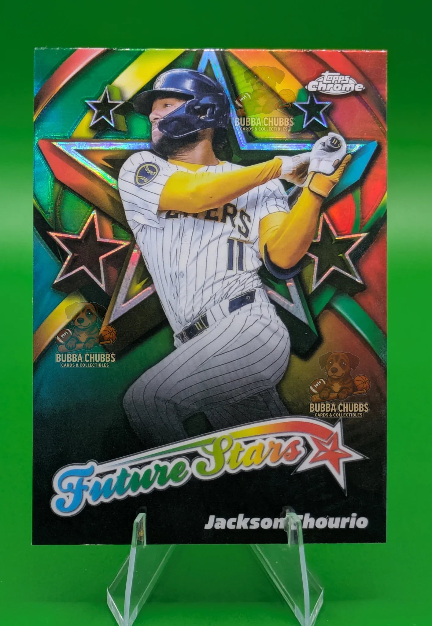 Baseball trading card of Jackson Chourio in a Milwaukee Brewers uniform Topps Chrome Future Stars FS-4 Insert