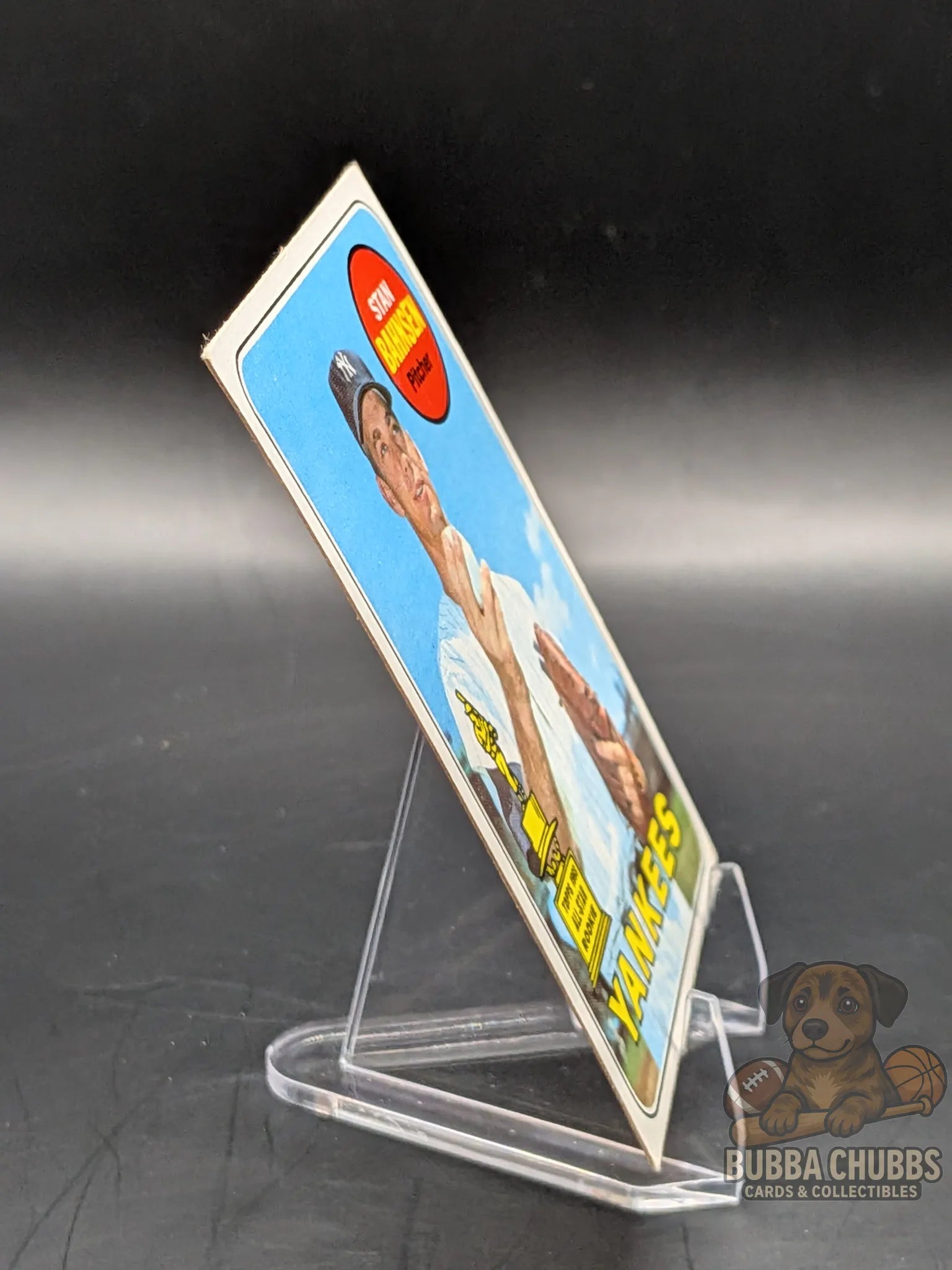 Vintage baseball trading card of Stan Bahnsen of the New York Yankees topps chewing gum base all-star rookie