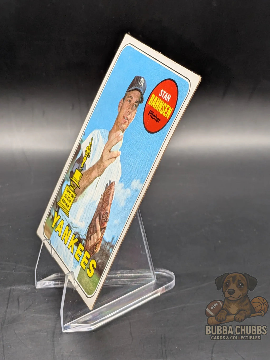 Vintage baseball trading card of Stan Bahnsen of the New York Yankees topps chewing gum base all-star rookie