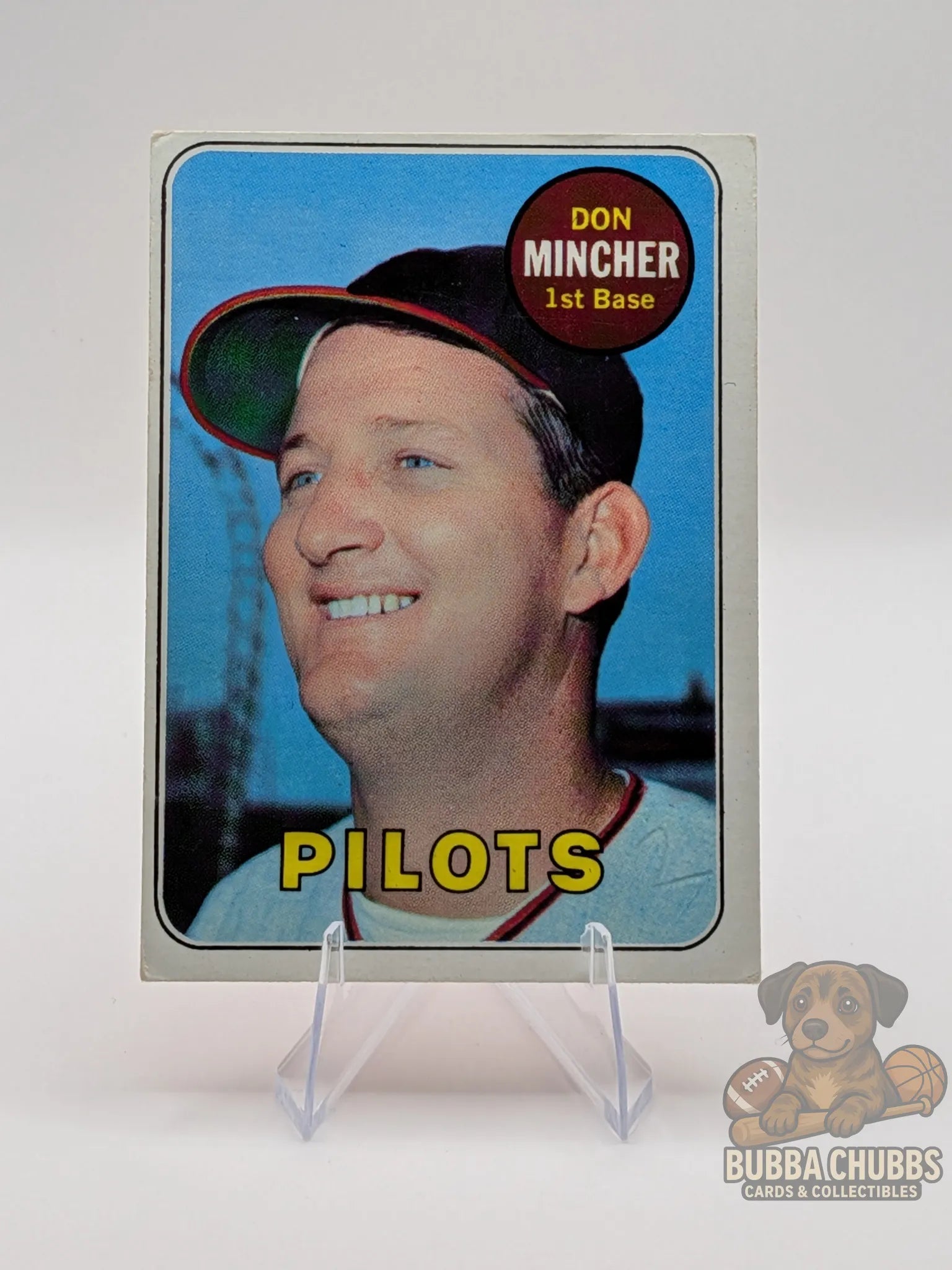 vintage baseball trading card of Don Mincher with the Seattle Pilots topps chewing gum base 