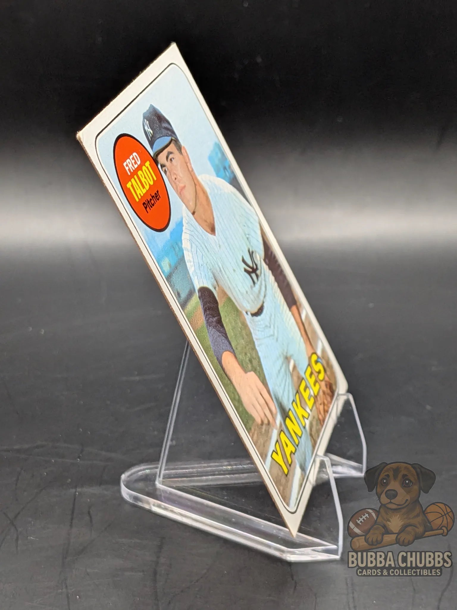 vintage Baseball trading card of Fred Talbot with the New York Yankees topps chewing gum base