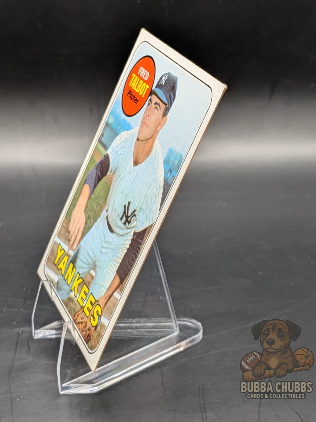 vintage Baseball trading card of Fred Talbot with the New York Yankees topps chewing gum base