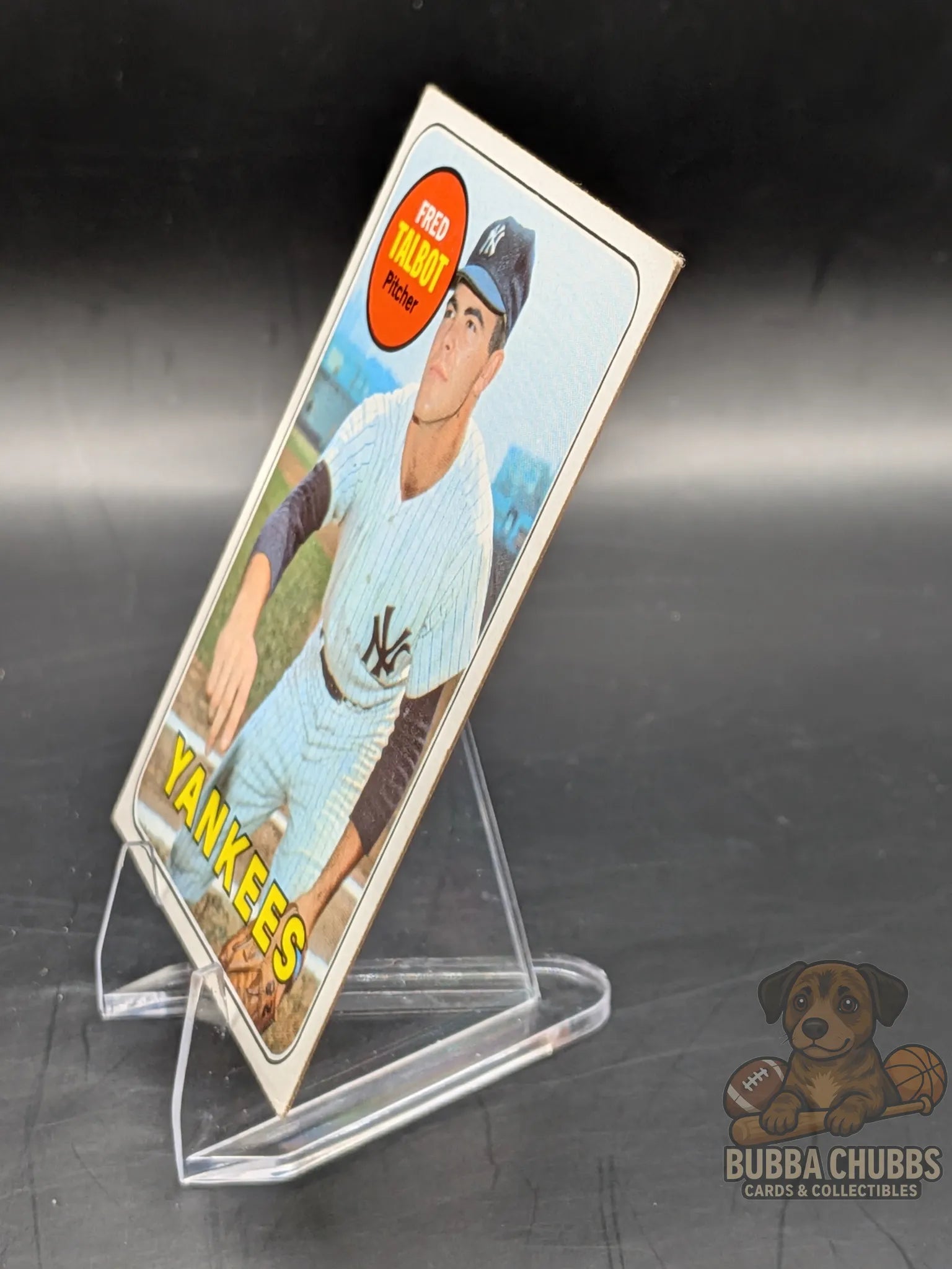 vintage Baseball trading card of Fred Talbot with the New York Yankees topps chewing gum base