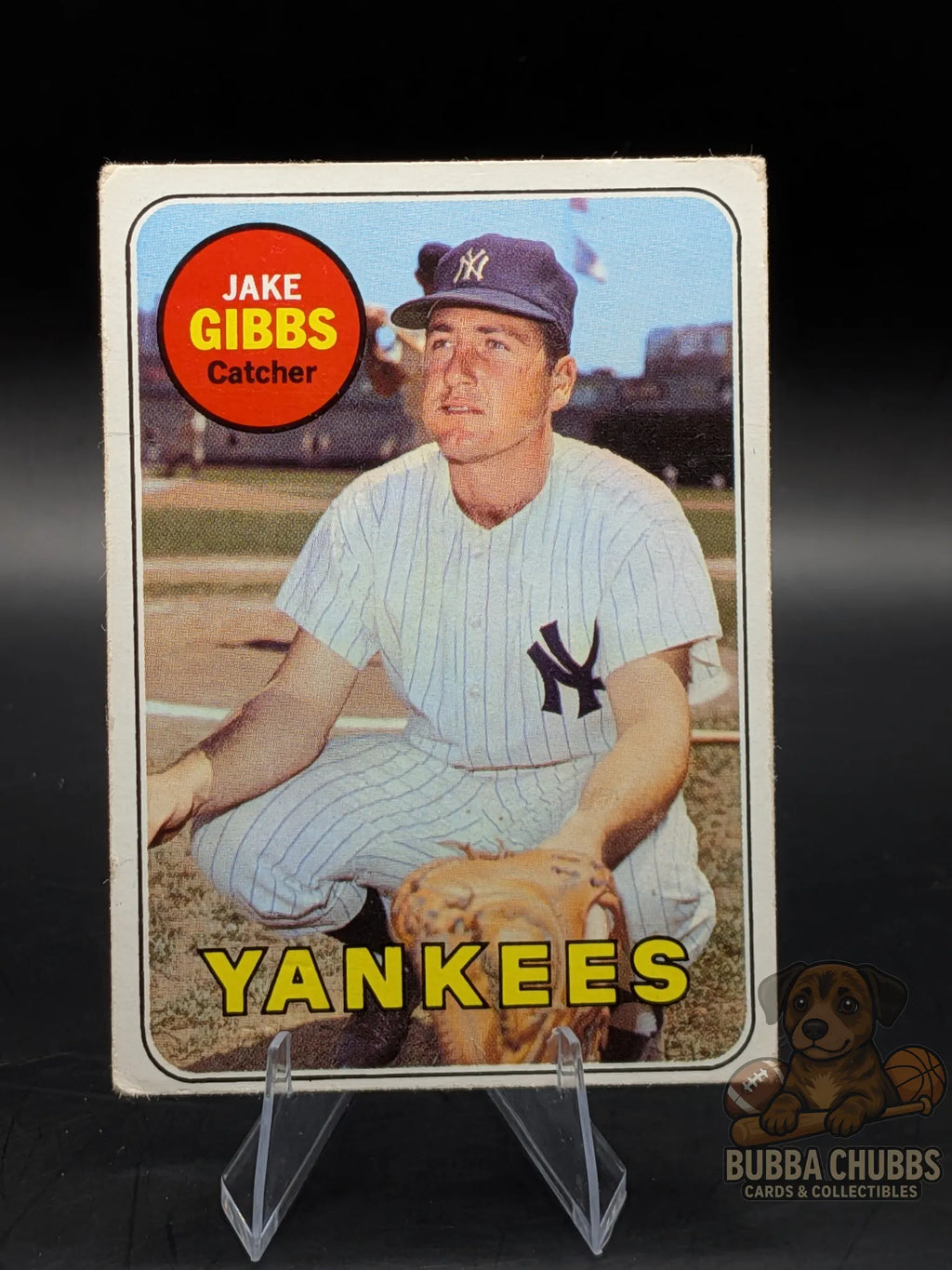 vintage Baseball trading card of Jake Gibbs with the New York Yankees topps chewing gum base