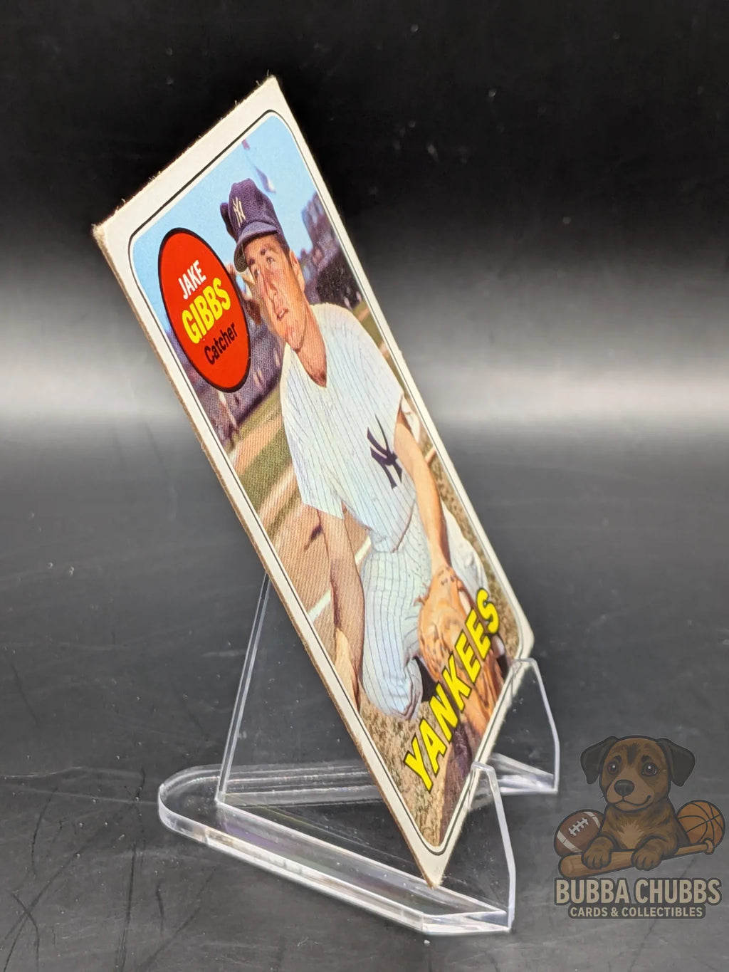 vintage Baseball trading card of Jake Gibbs with the New York Yankees topps chewing gum base