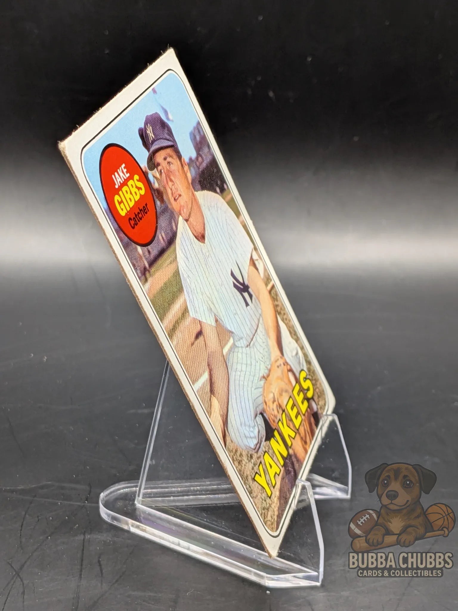 vintage Baseball trading card of Jake Gibbs with the New York Yankees topps chewing gum base