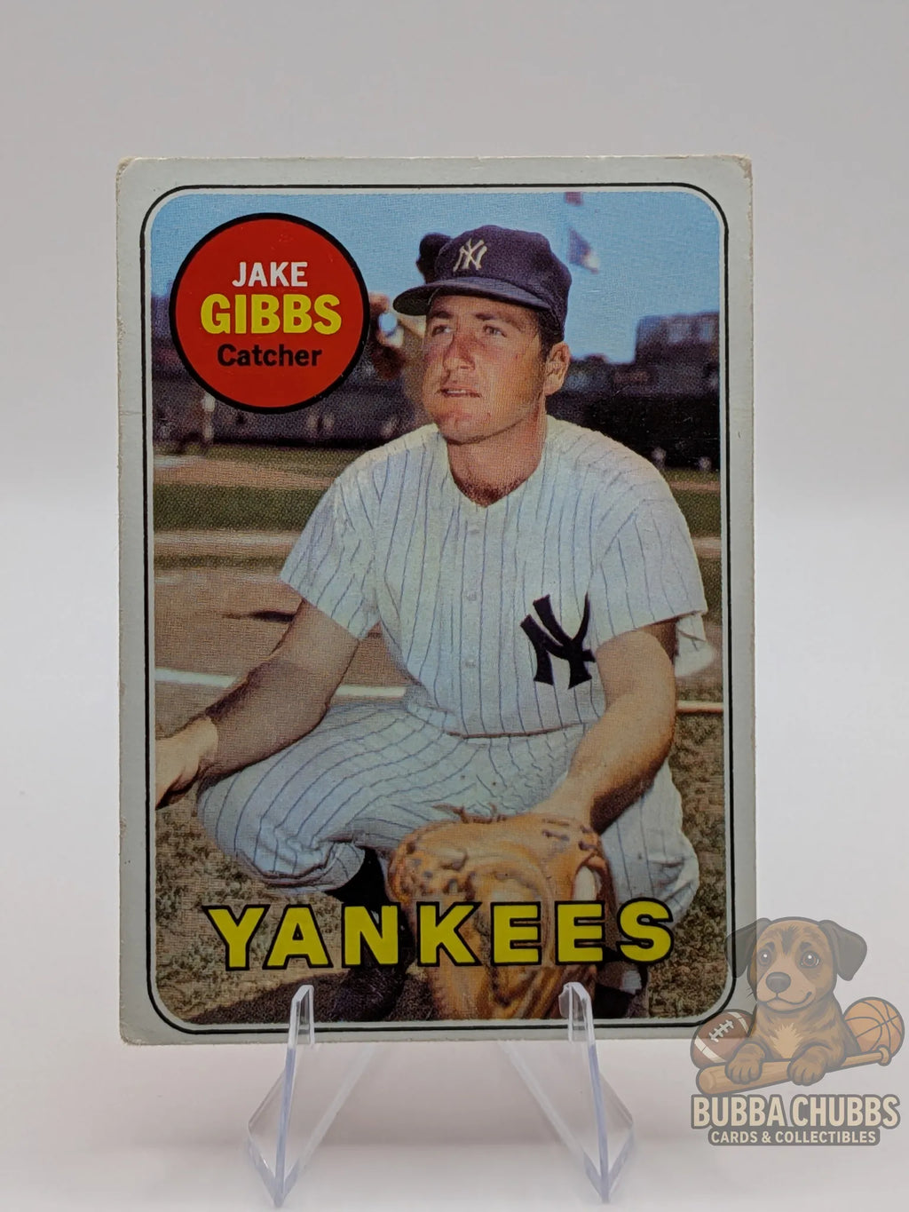 vintage Baseball trading card of Jake Gibbs with the New York Yankees topps chewing gum base