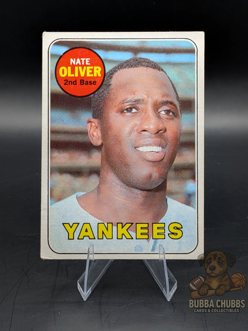 vintage Baseball trading card of Nate Oliver with the New York Yankees topps chewing gum base