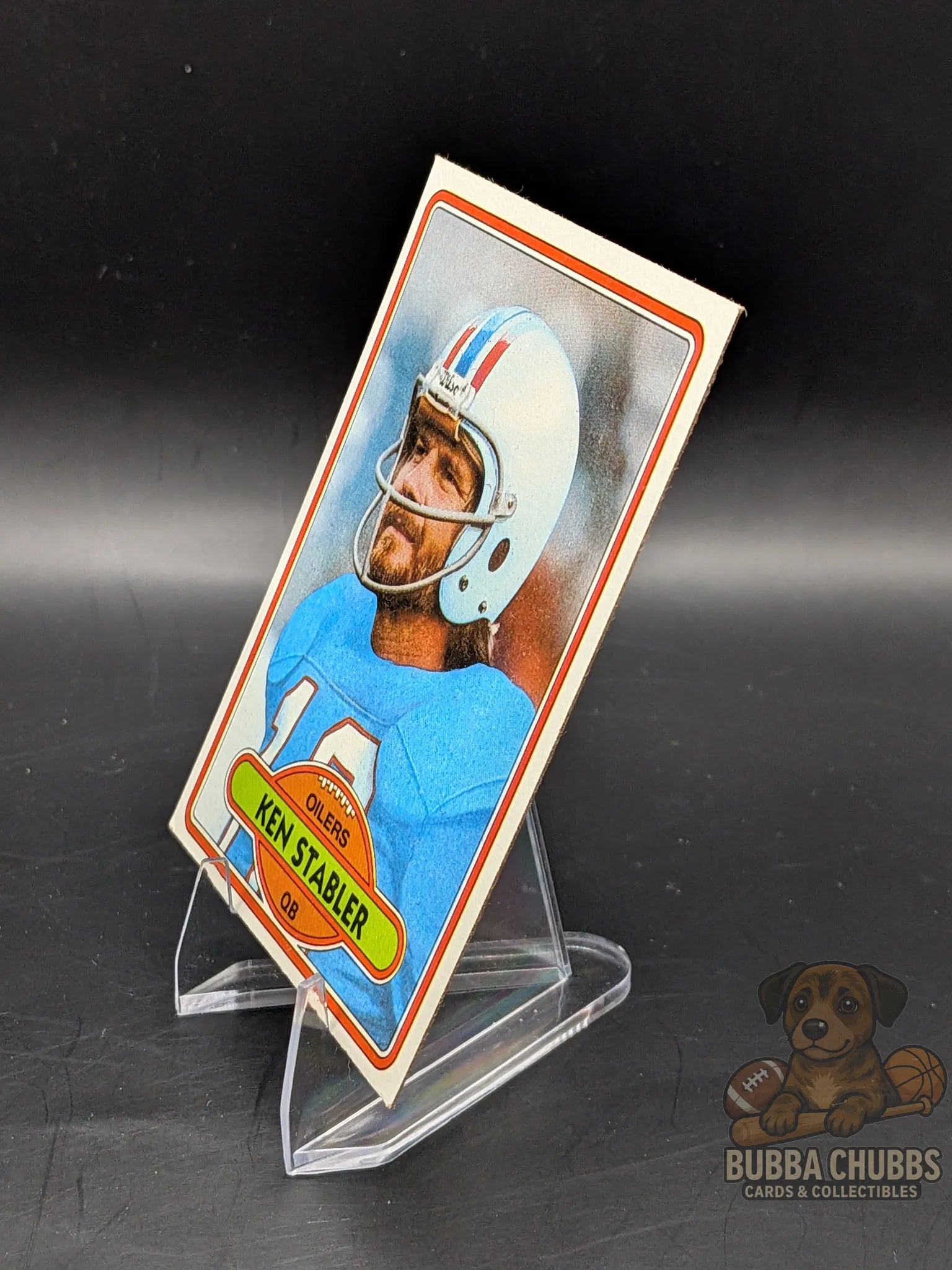 Vintage football trading card of Ken Stabler with Oilers topps chewing gum
