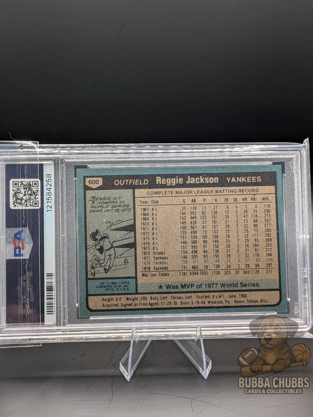 Baseball trading card of Reggie Jackson  topps hall of famer Reggie Jackson PSA 9 Mint graded