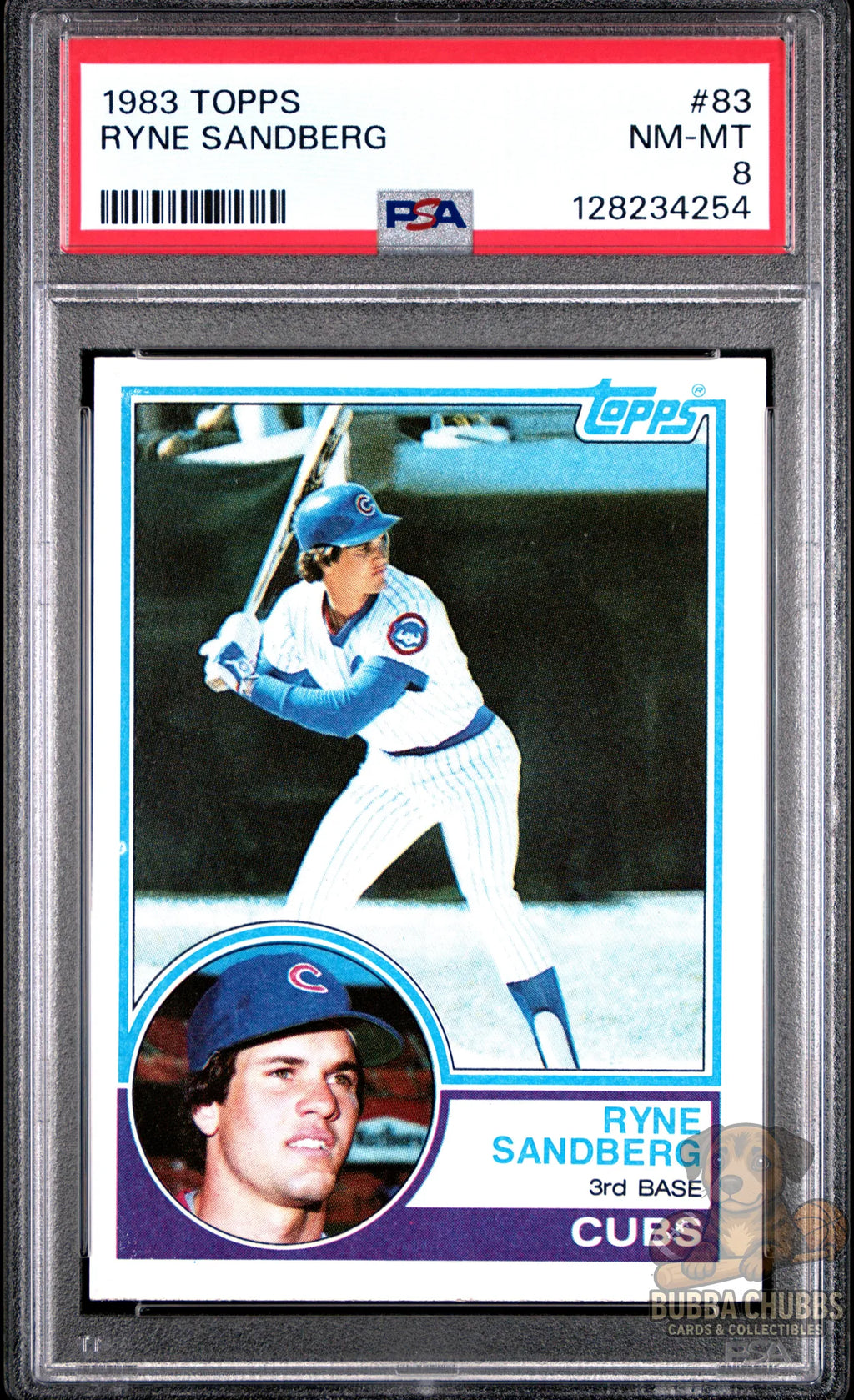 Graded Baseball trading card of Ryne Sandberg Rookie card topps