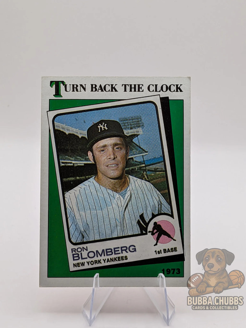 vintage Baseball trading card featuring Ron Blomberg of the New York Yankees topps chewing gum turn back the clock subset