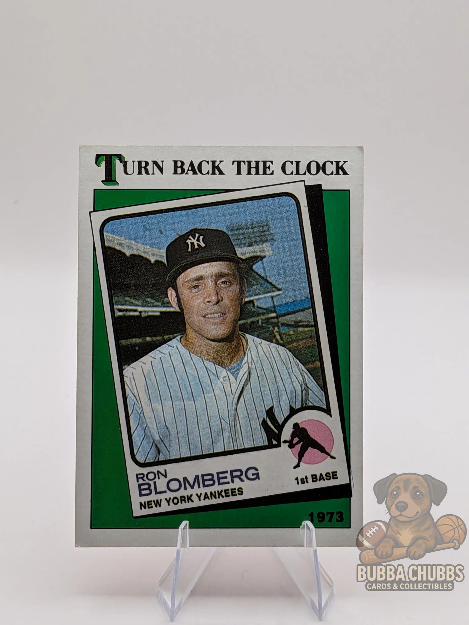 vintage Baseball trading card featuring Ron Blomberg of the New York Yankees topps chewing gum turn back the clock subset