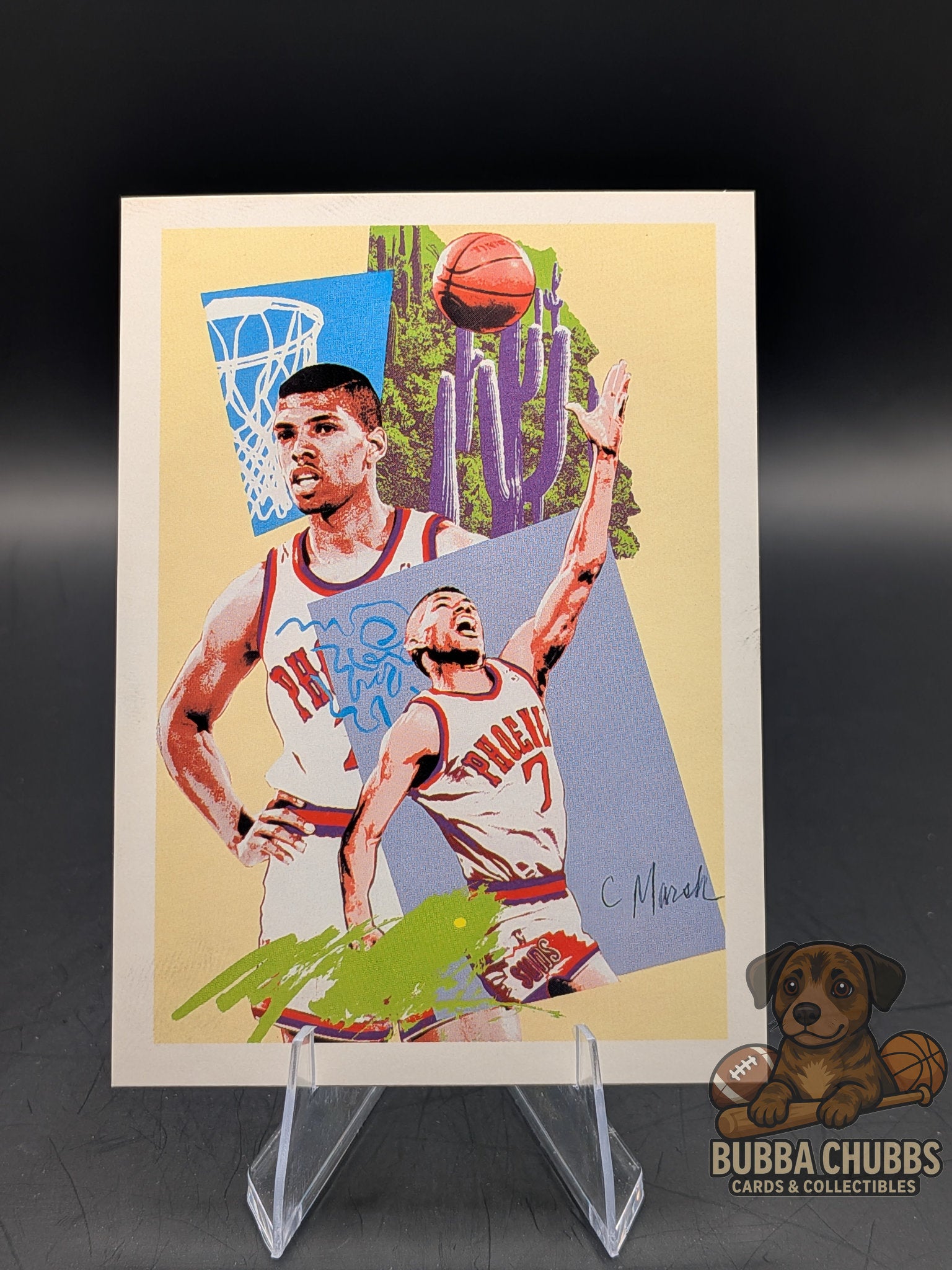 Basketball-themed artwork trading card with Kevin Johnsn NBA Hoops Inert Cynthia Marsh 