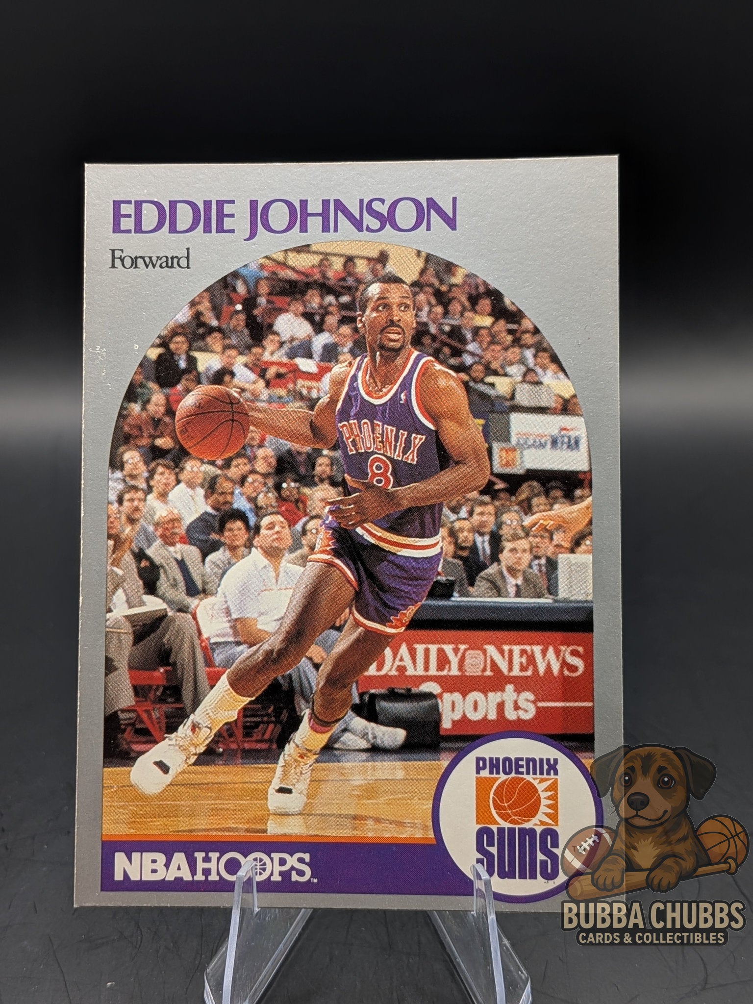 Basketball trading card of Eddie Johnson with Phoenix Suns NBA hoops early modern 90's era