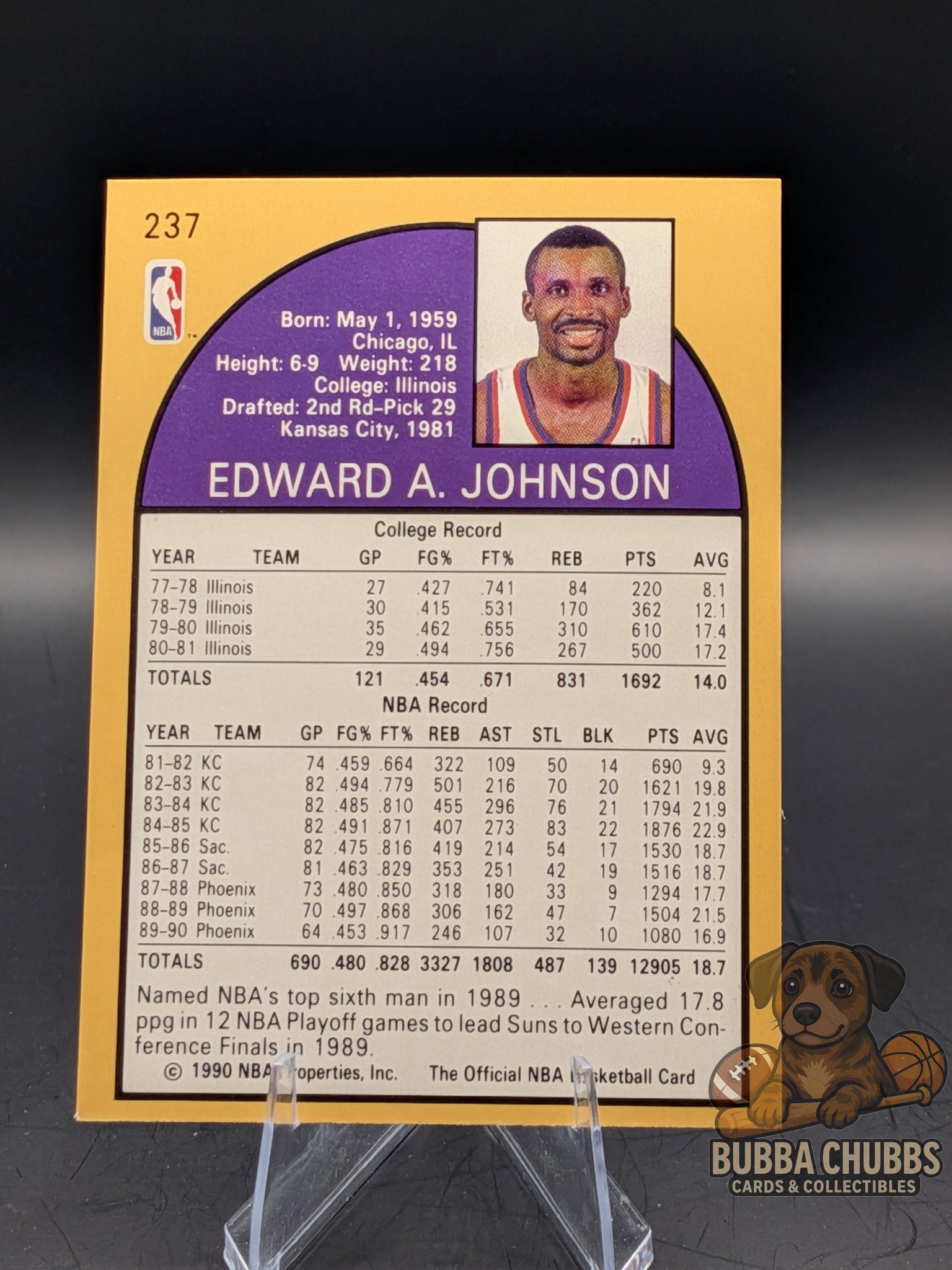 Basketball trading card of Eddie Johnson with Phoenix Suns NBA hoops early modern 90's era