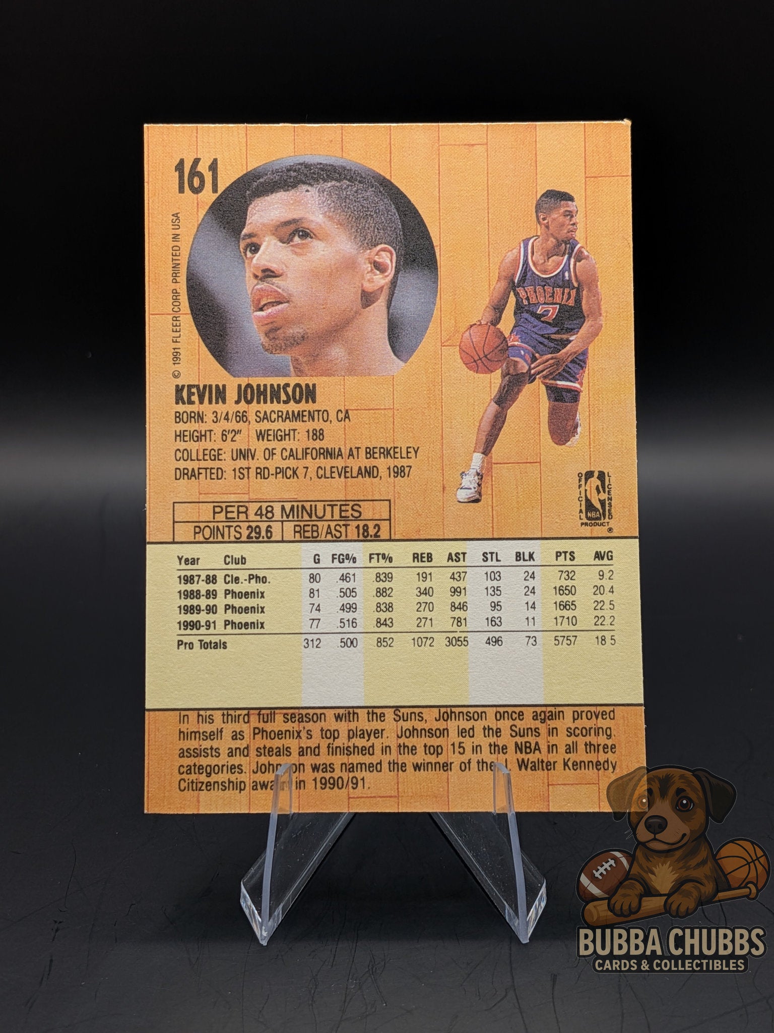 basketball trading card of Kevin Johnson  of the phoenix suns fleer 