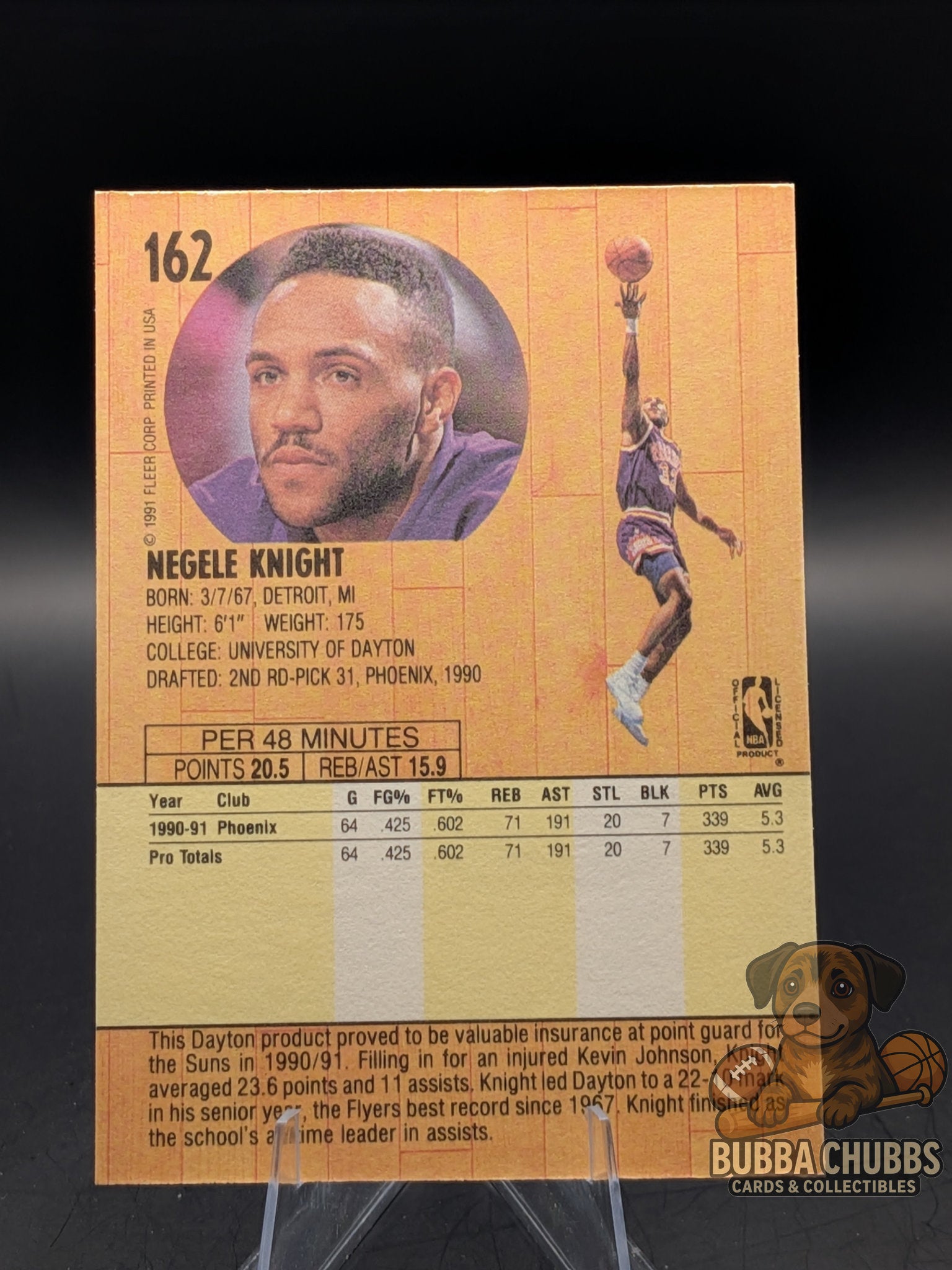 Basketball trading card of Negele Knight with Phoenix Suns  fleer early modern 90's era