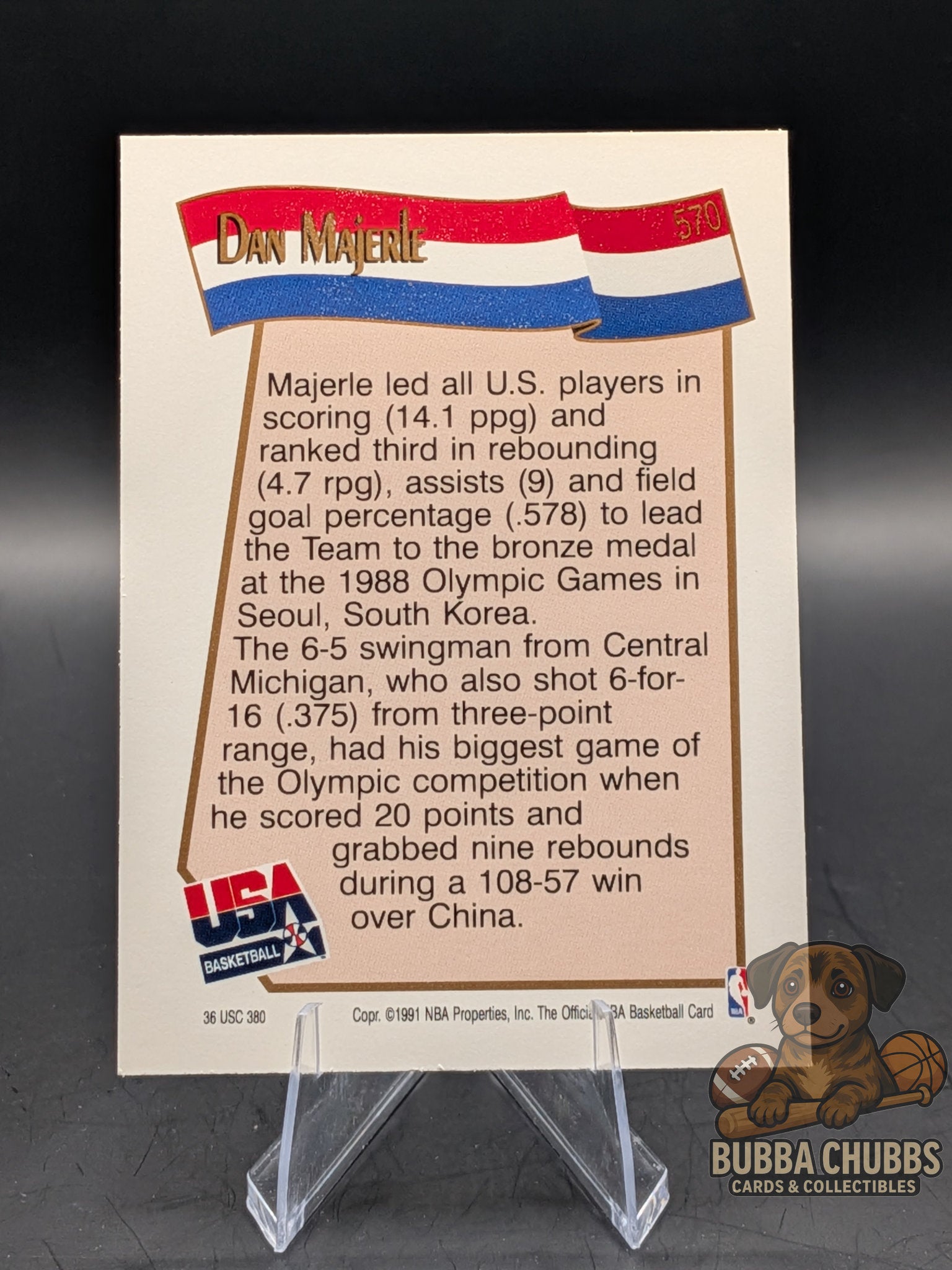 Basketball trading card of Dan Majerle from the 1988 USA Basketball Team, featuring NBA Hoops