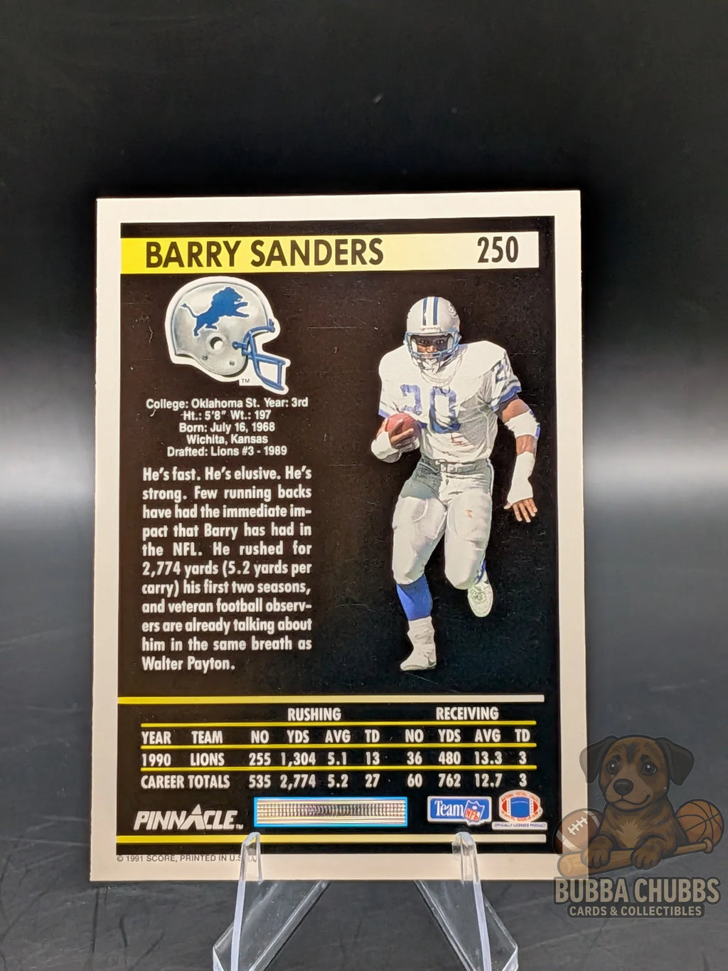 Vintage Football trading card featuring Barry Sanders of the Detroit Lions pinnacle
