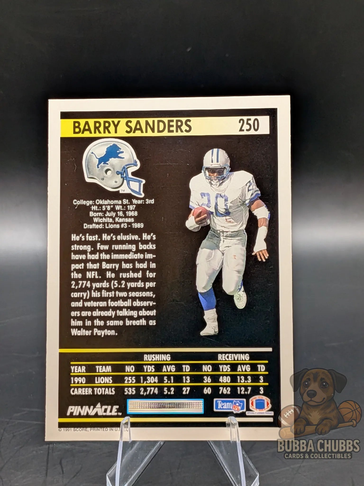 Vintage Football trading card featuring Barry Sanders of the Detroit Lions pinnacle