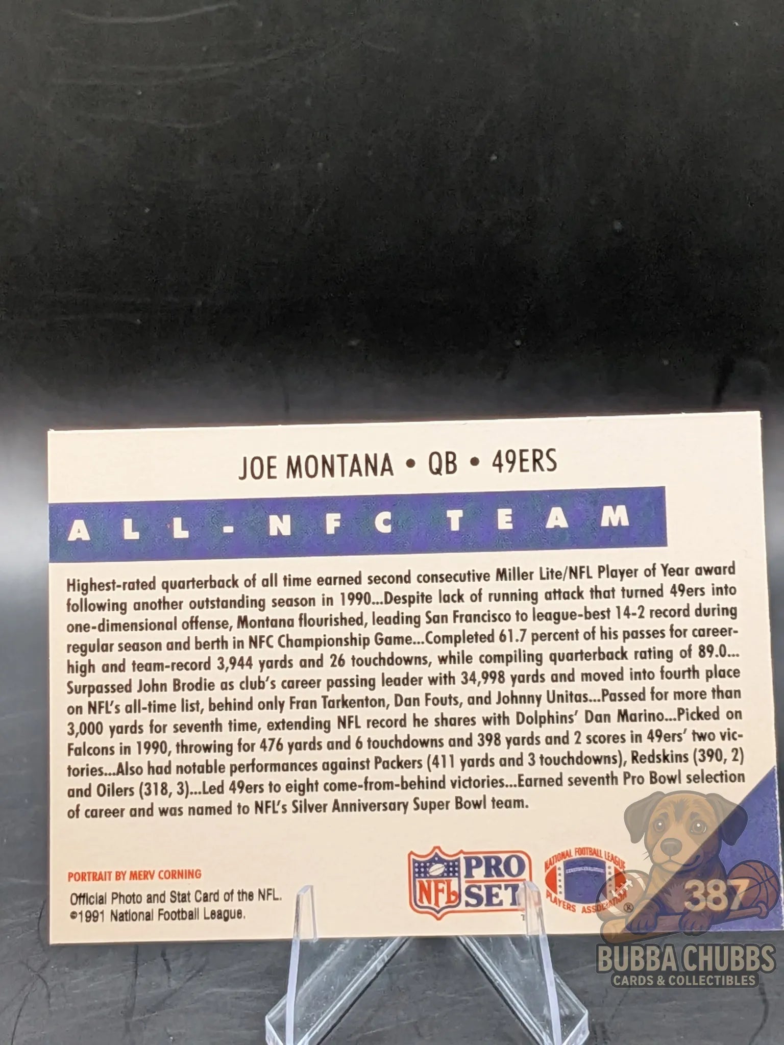 Vintage Football trading card featuring Joe Montana of the San Francisco 49ers nfl pro set.