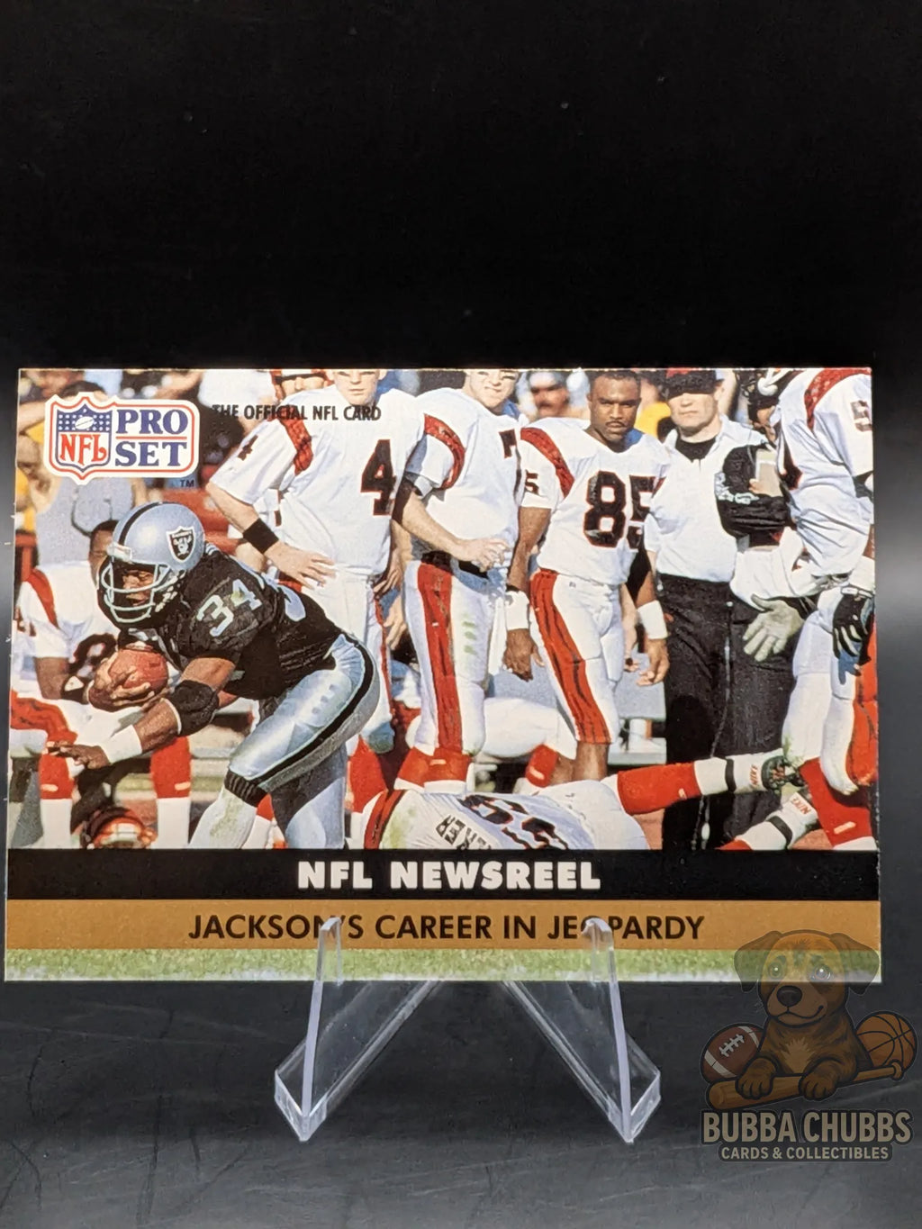 Vintage Football trading card featuring Bo Jackson at the 1991 AFC Divisional Playoff game with other players and officials in the background nfl pro set