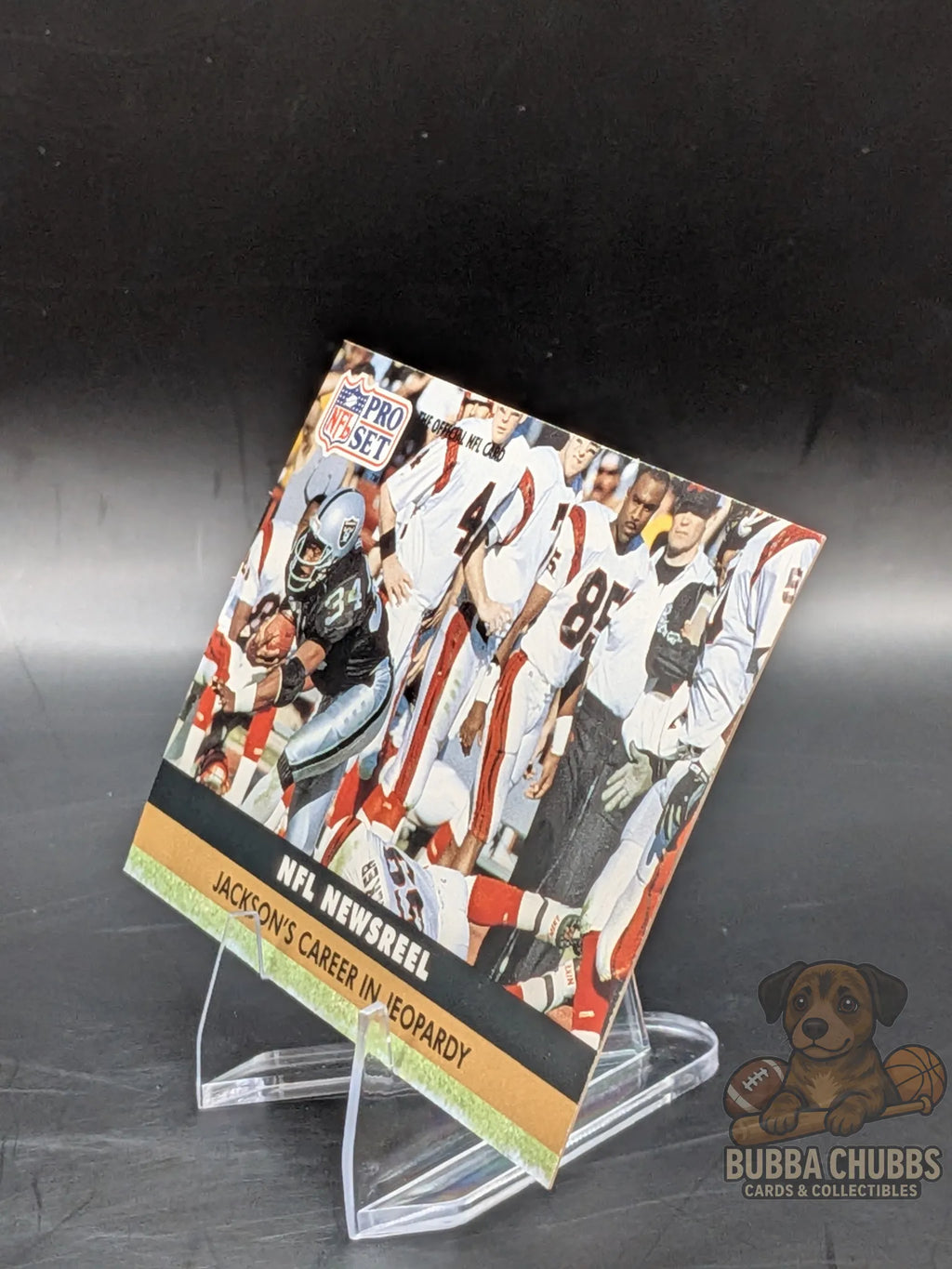 VIntage Football trading card featuring Bo Jackson at the 1991 AFC Divisional Playoff game with other players and officials in the background nfl pro set