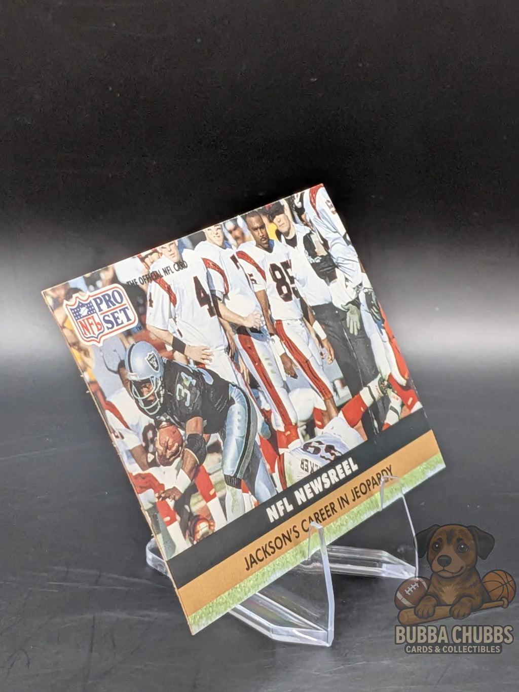 Vintage Football trading card featuring Bo Jackson at the 1991 AFC Divisional Playoff game with other players and officials in the background nfl pro set
