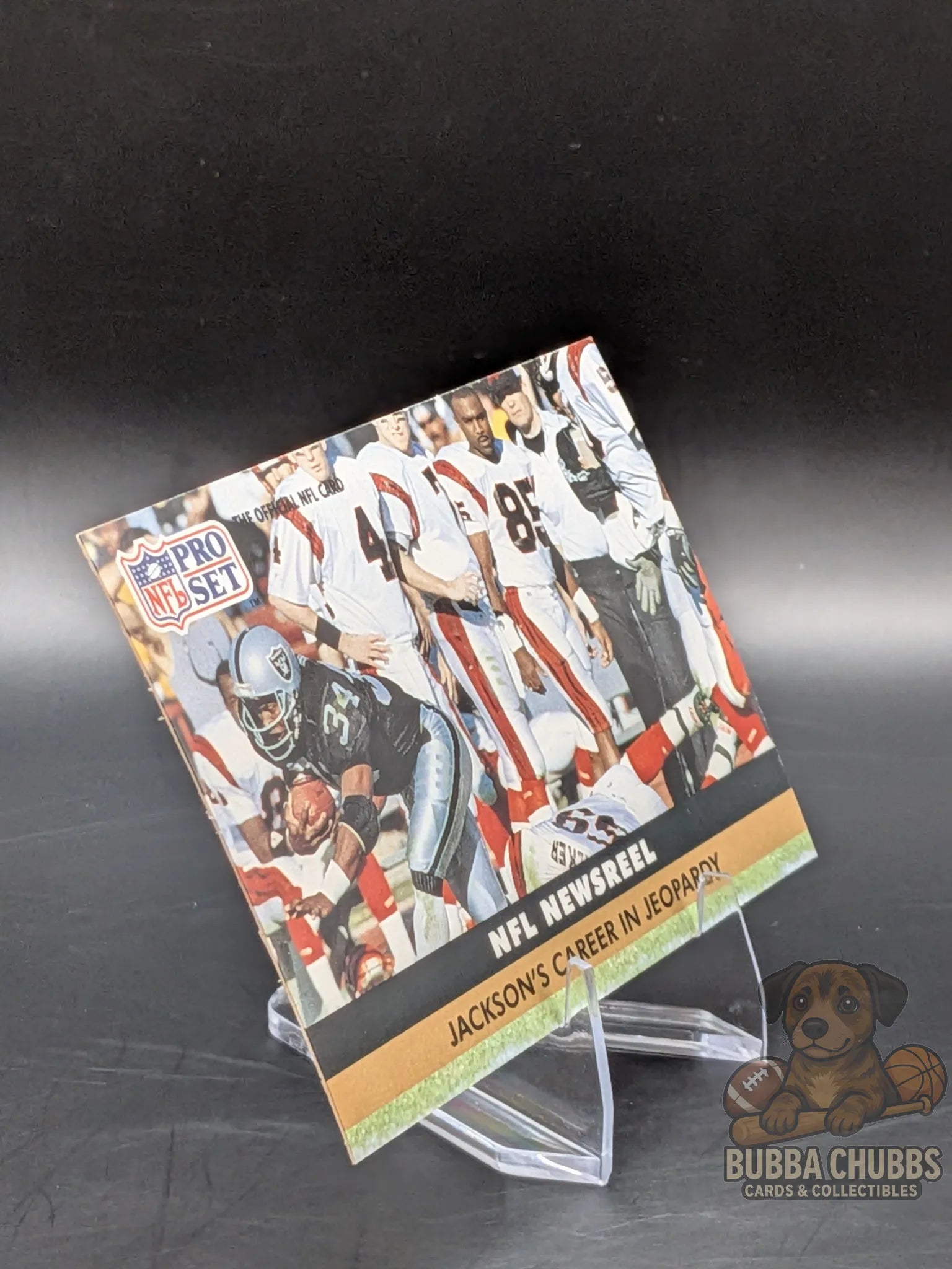 Vintage Football trading card featuring Bo Jackson at the 1991 AFC Divisional Playoff game with other players and officials in the background nfl pro set