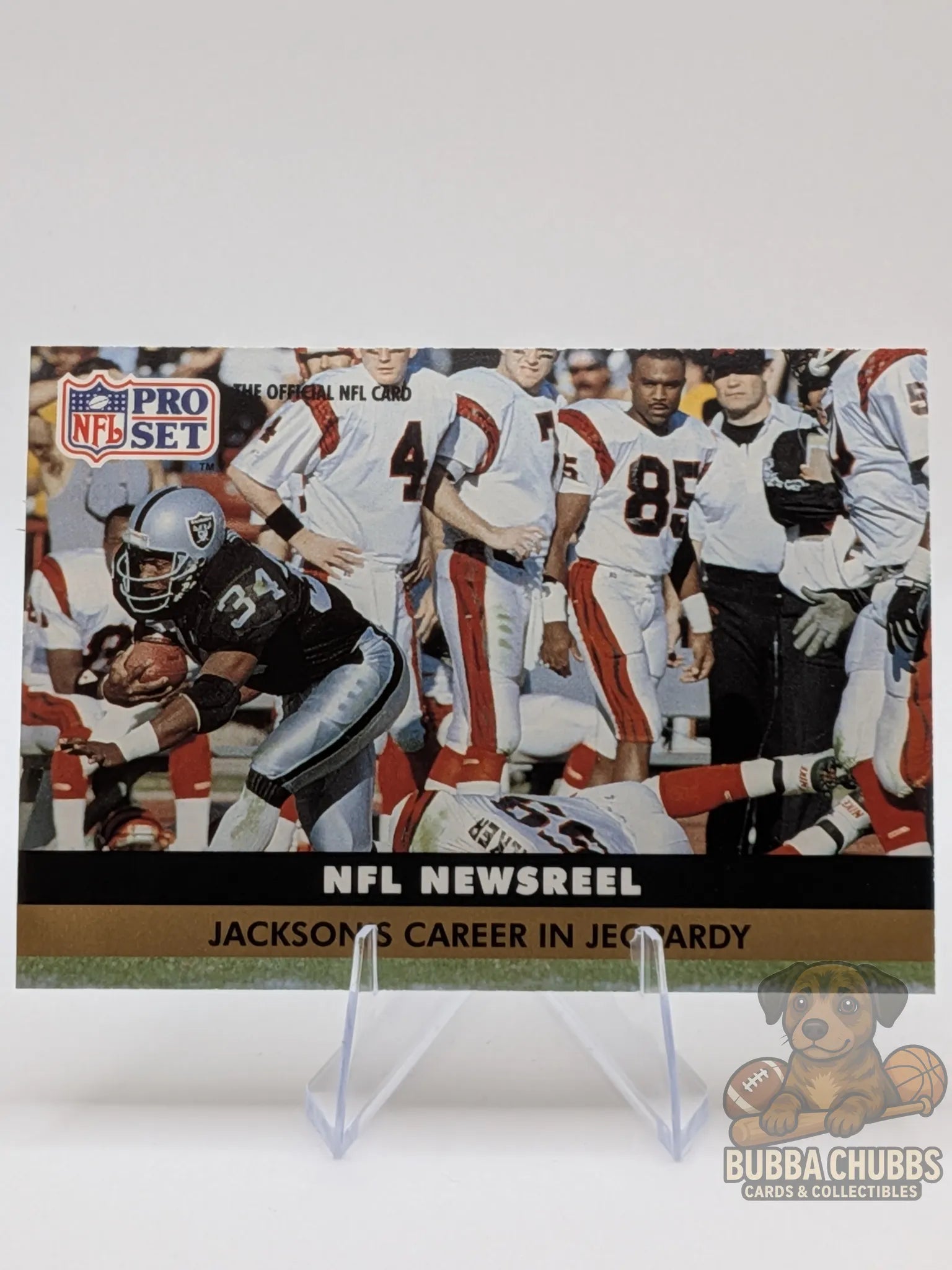 Vintage Football trading card featuring Bo Jackson at the 1991 AFC Divisional Playoff game with other players and officials in the background nfl pro set