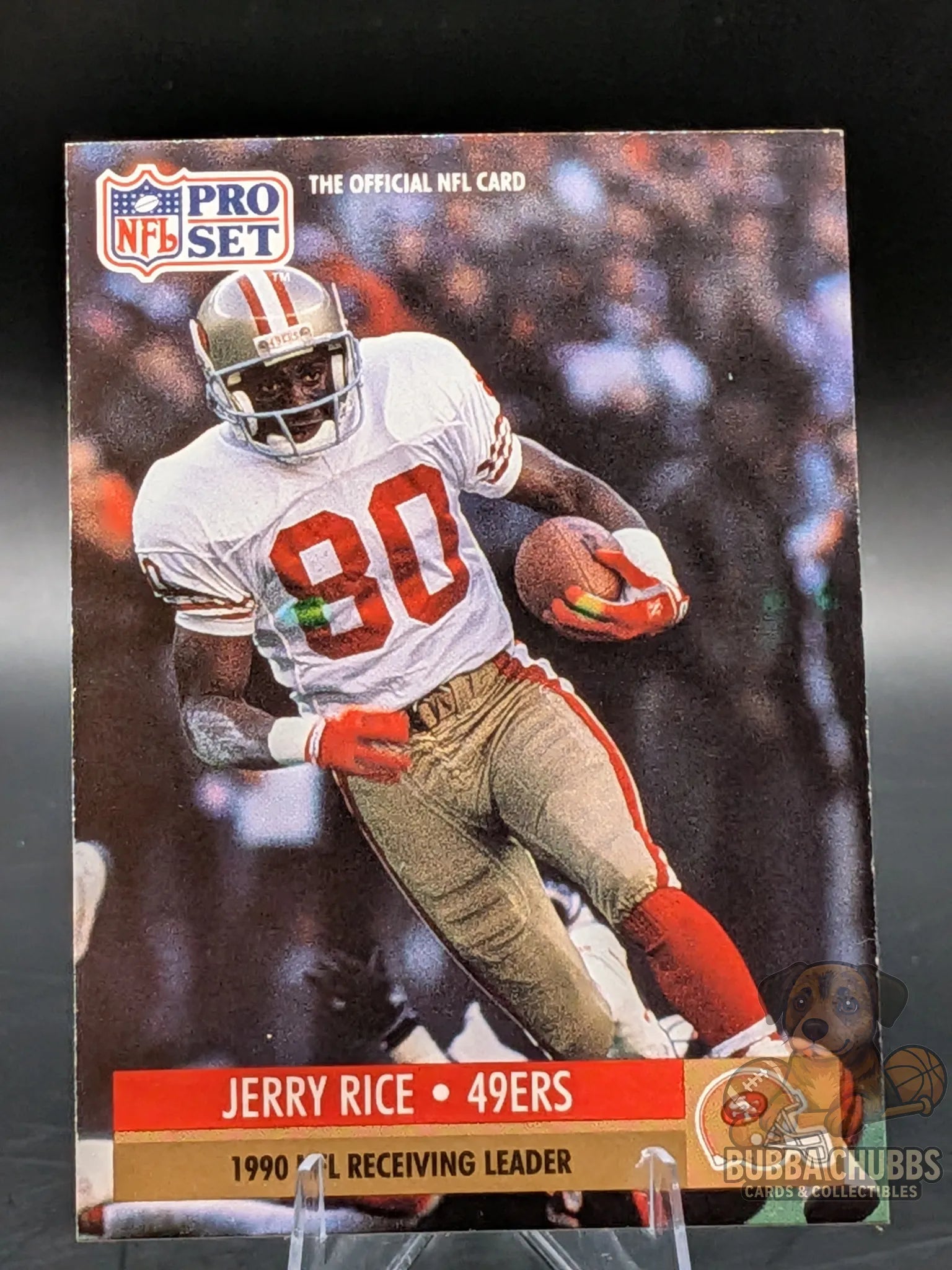 Vintage football trading card of Jerry Rice with the 49ers nfl pro set