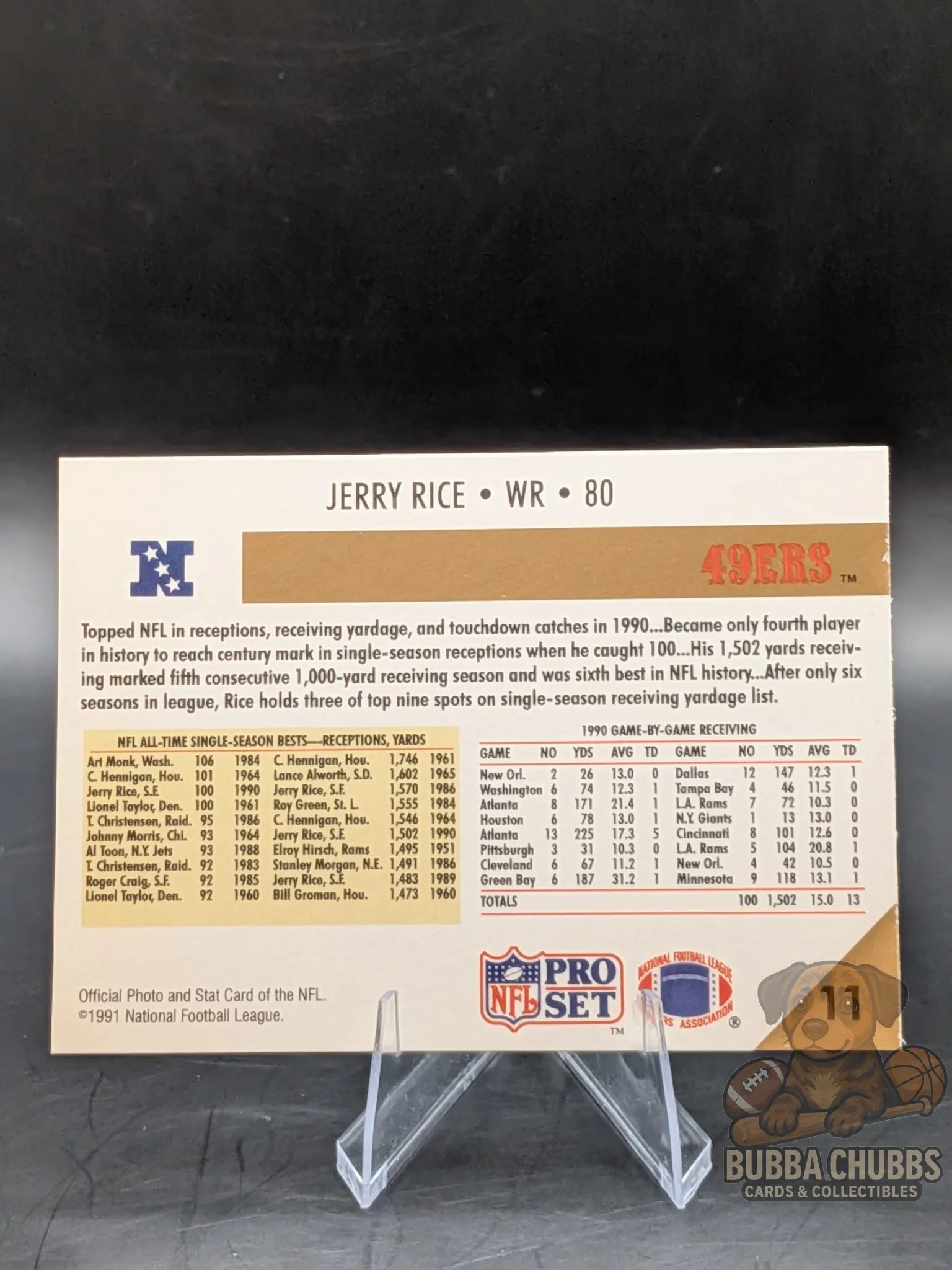 Vintage football trading card of Jerry Rice with the 49ers nfl pro set