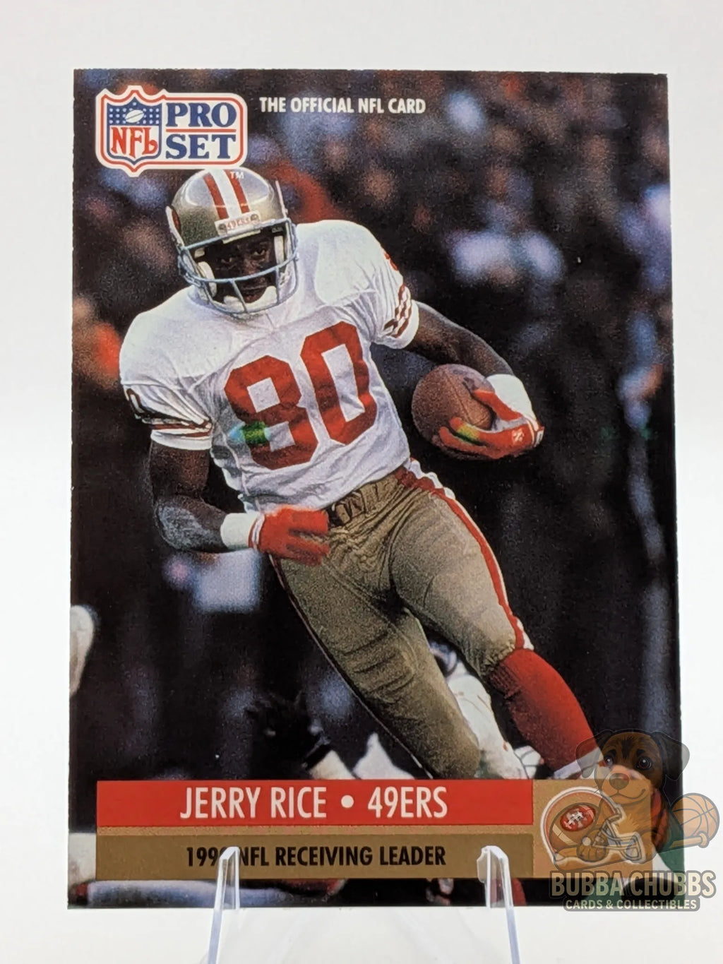 Vintage football trading card of Jerry Rice with the 49ers nfl pro set