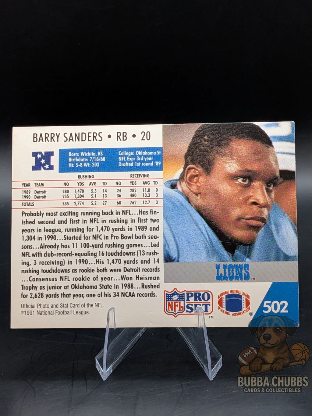 Vintage Football trading card featuring Barry Sanders of the Detroit Lions nfl pro set