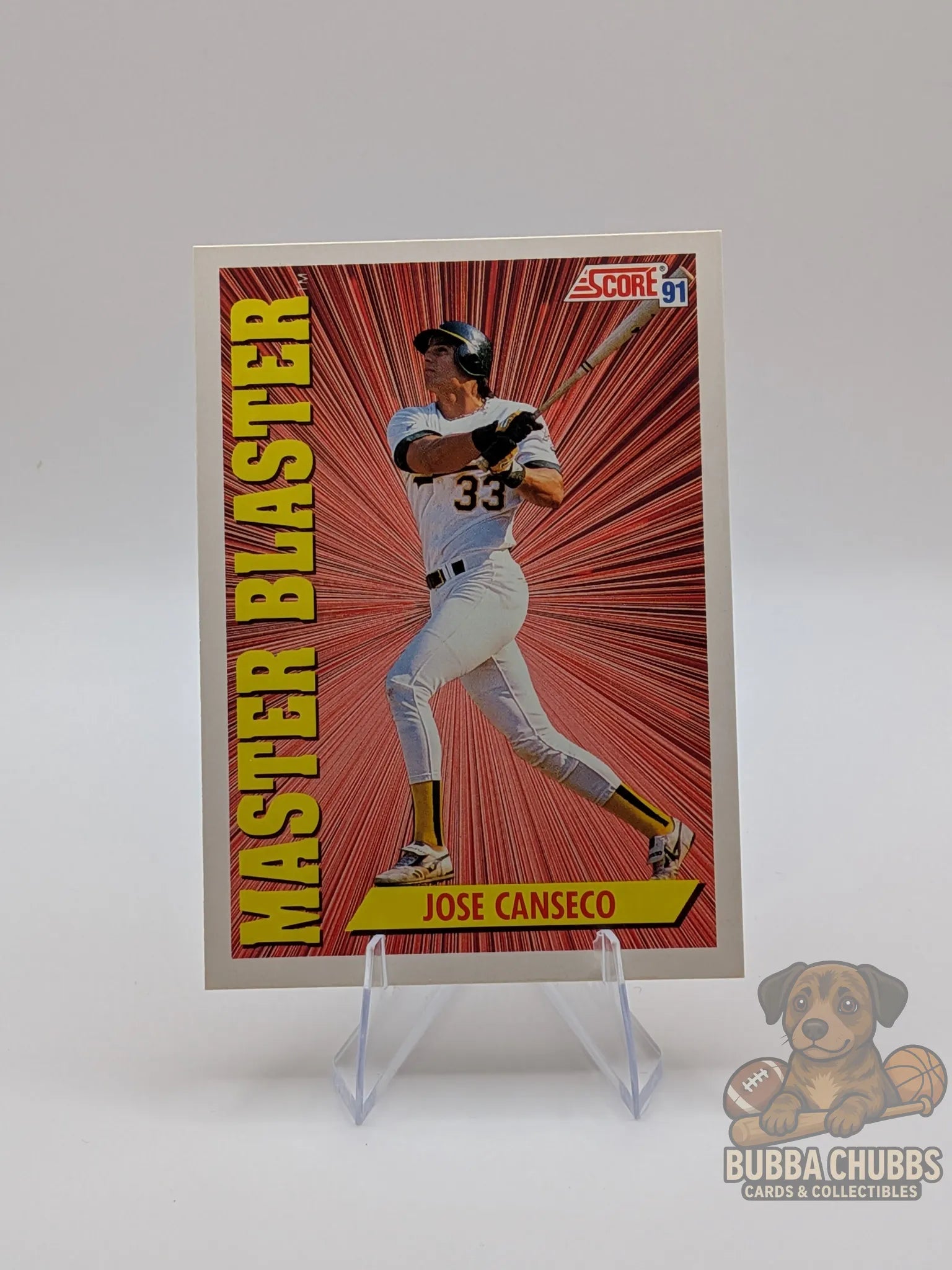 Baseball trading card of Jose Canseco score 90's era master blaster insert