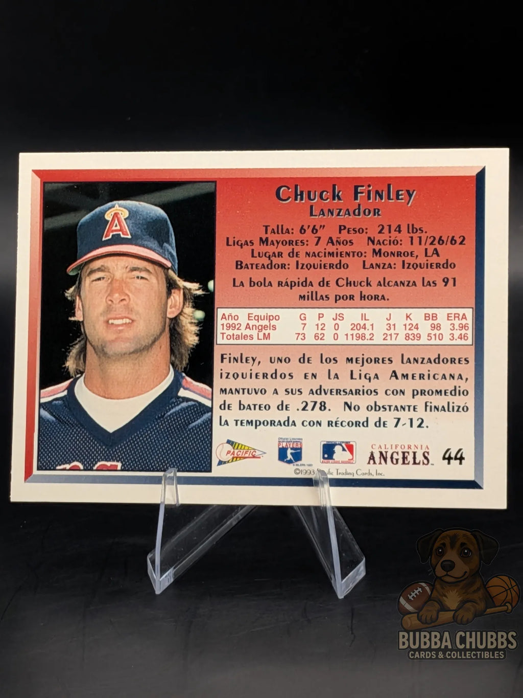 90's era Baseball trading card of Chuck Finley pacific trading company Primera Edicion en Espanol