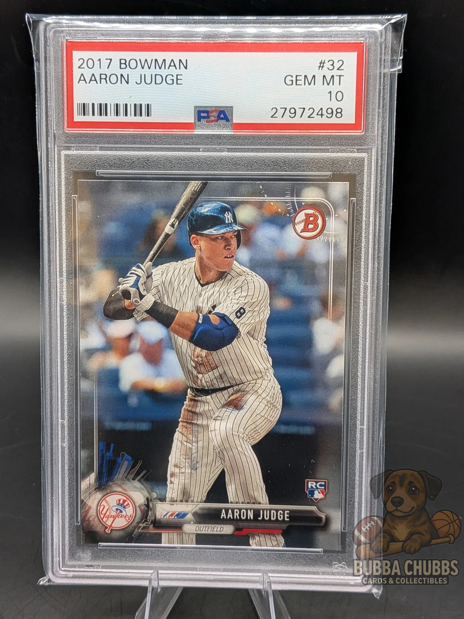 Baseball trading card of Aaron Judge bowman rookie psa 10