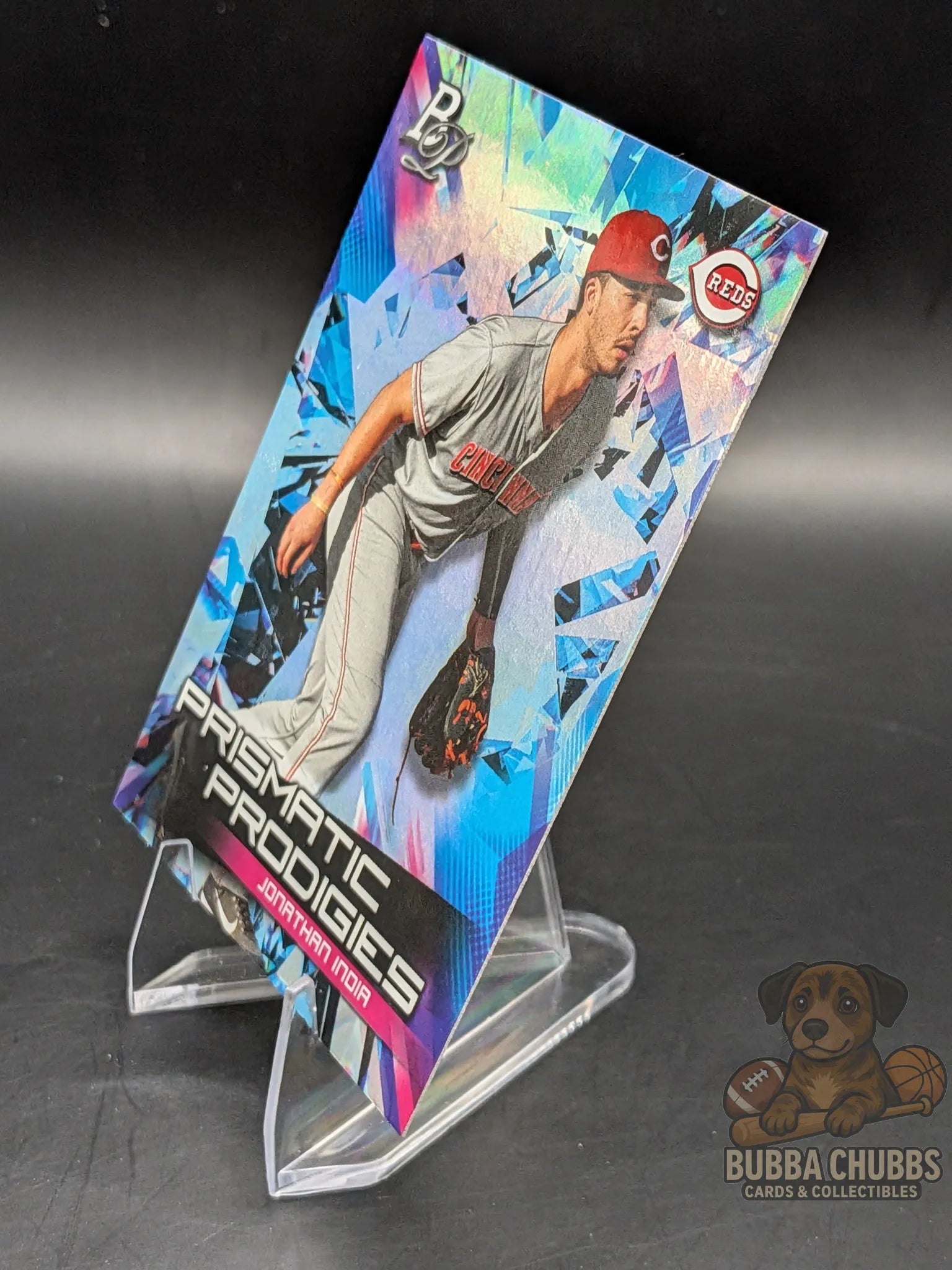Baseball trading card featuring Jonathan India of the Cincinnati Reds topps bowman platinum prodigies prospect insert 