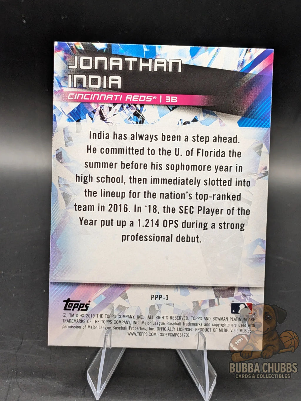 Baseball trading card featuring Jonathan India of the Cincinnati Reds topps bowman platinum prodigies prospect insert 