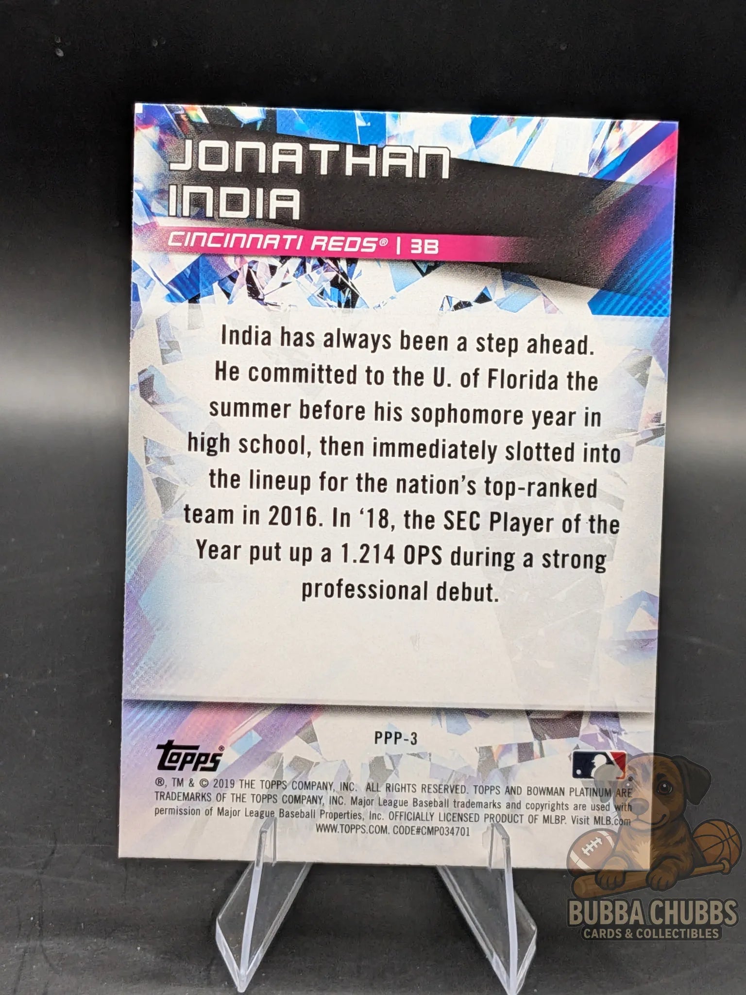 Baseball trading card featuring Jonathan India of the Cincinnati Reds topps bowman platinum prodigies prospect insert 