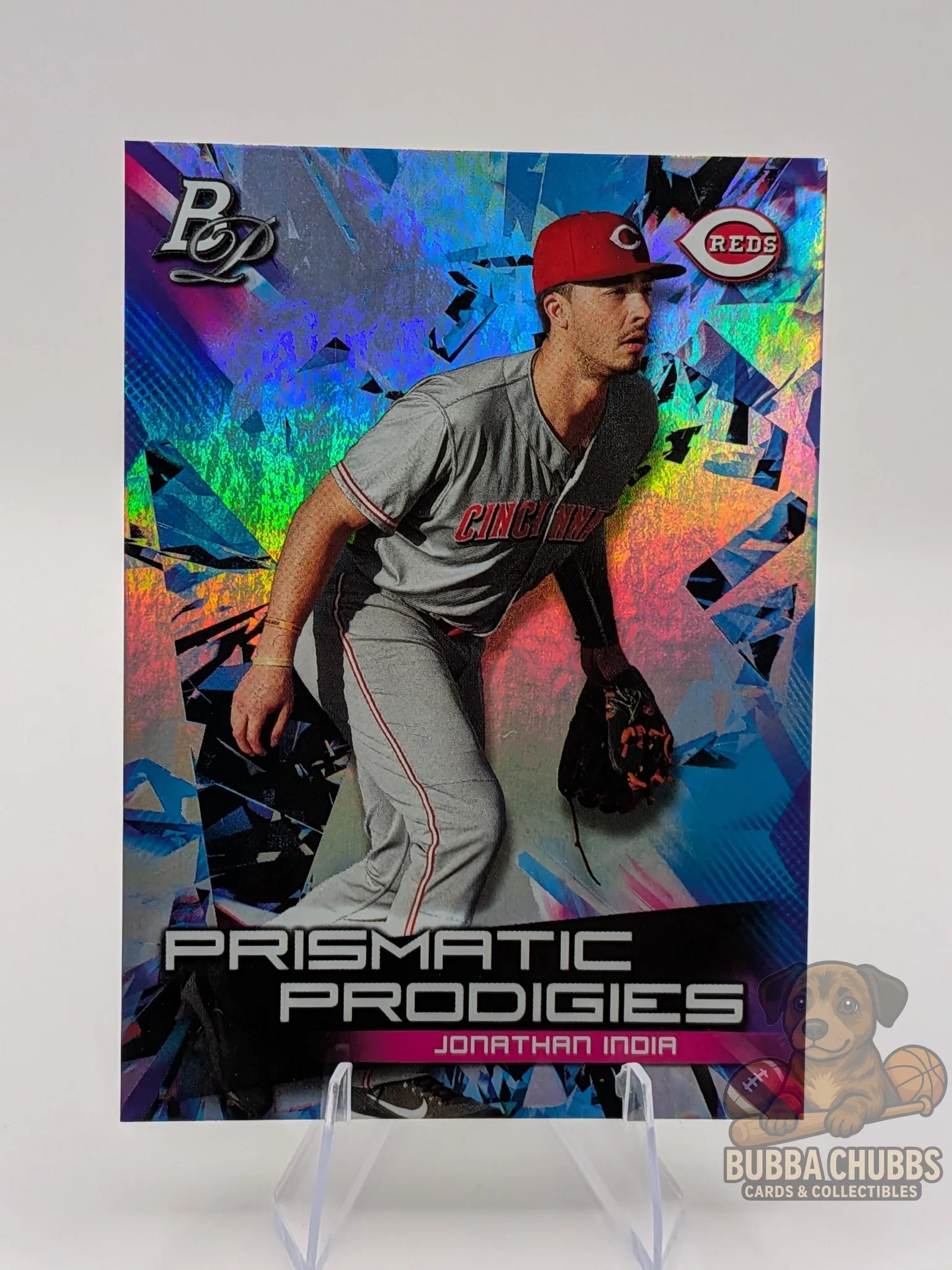 Baseball trading card featuring Jonathan India of the Cincinnati Reds topps bowman platinum prodigies prospect insert 