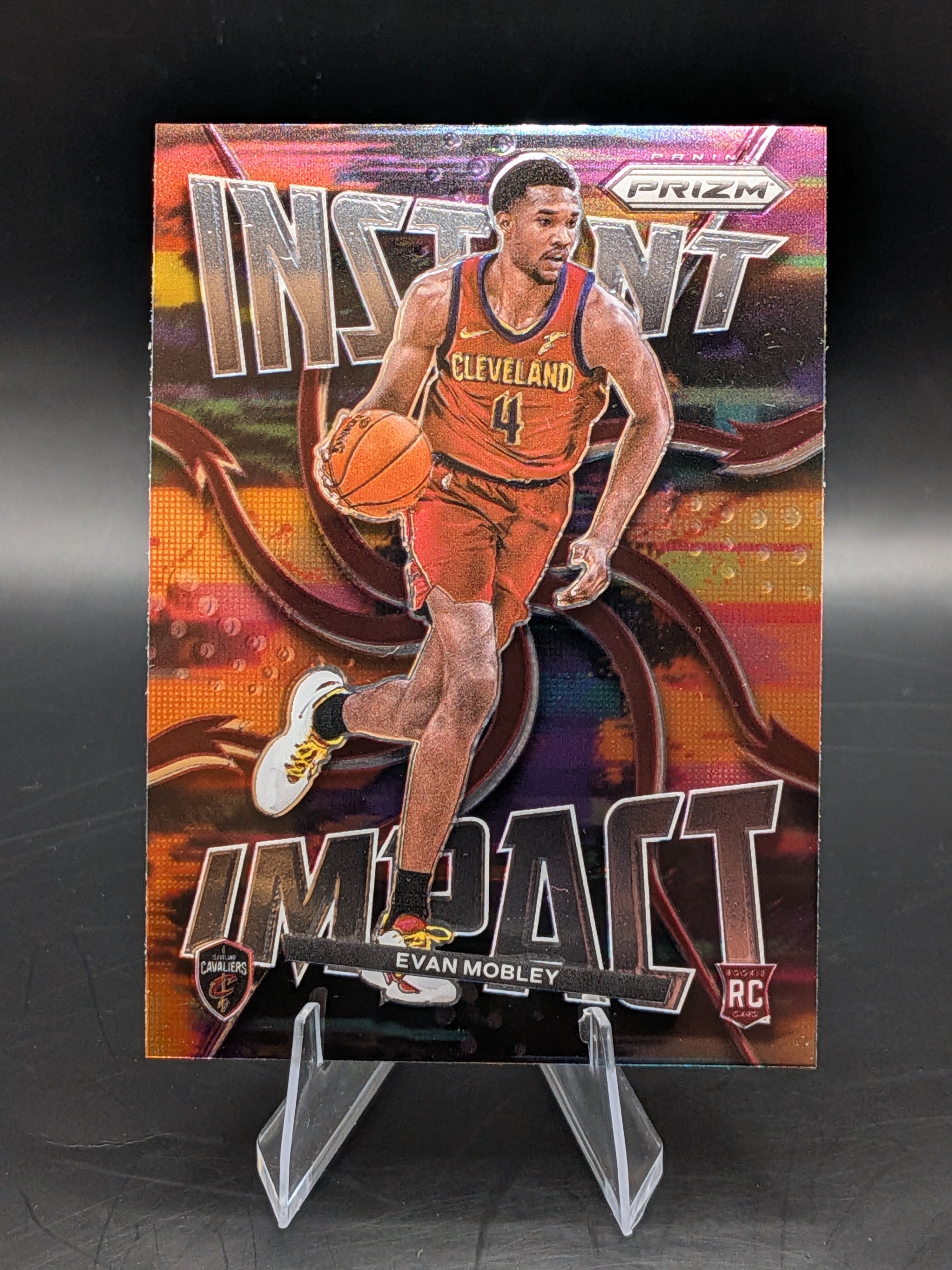 Basketball trading card featuring rookie evan mobley of the Cleveland cavaliers panini prizm instant impact insert