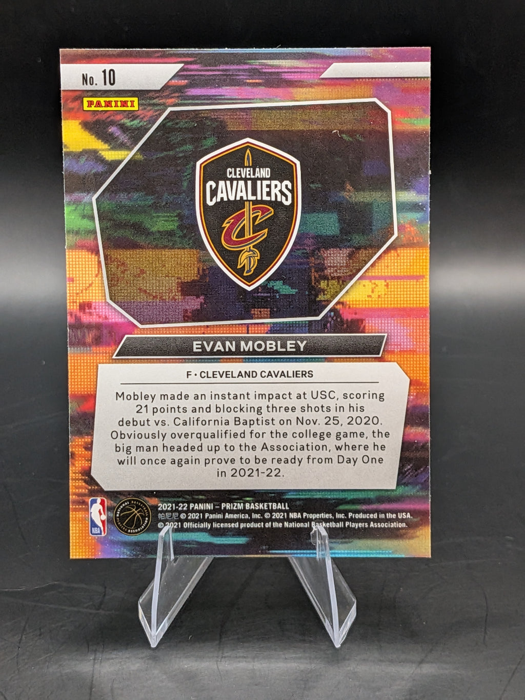 Basketball trading card featuring rookie evan mobley of the Cleveland cavaliers panini prizm instant impact insert