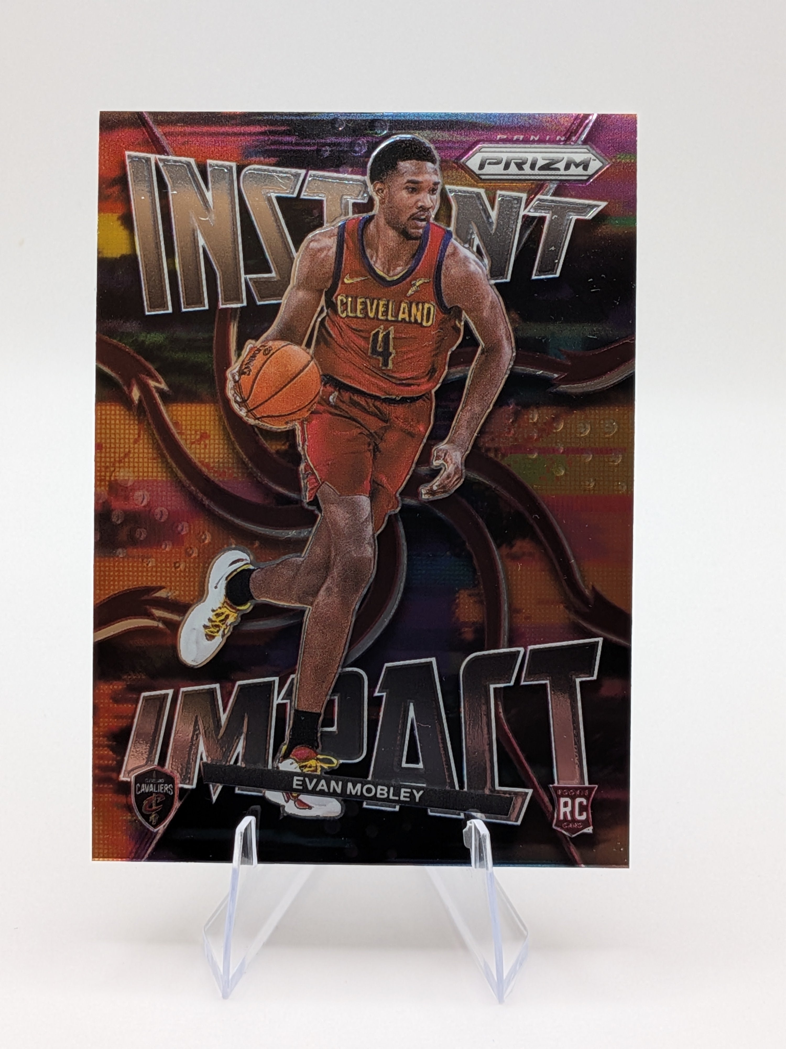 Basketball trading card featuring rookie evan mobley of the Cleveland cavaliers panini prizm instant impact insert