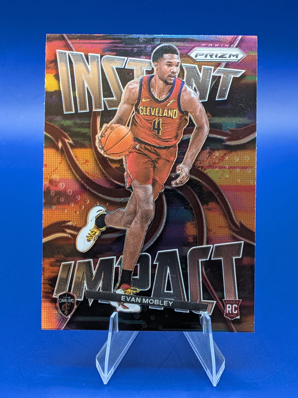 Basketball trading card featuring rookie evan mobley of the Cleveland cavaliers panini prizm instant impact insert
