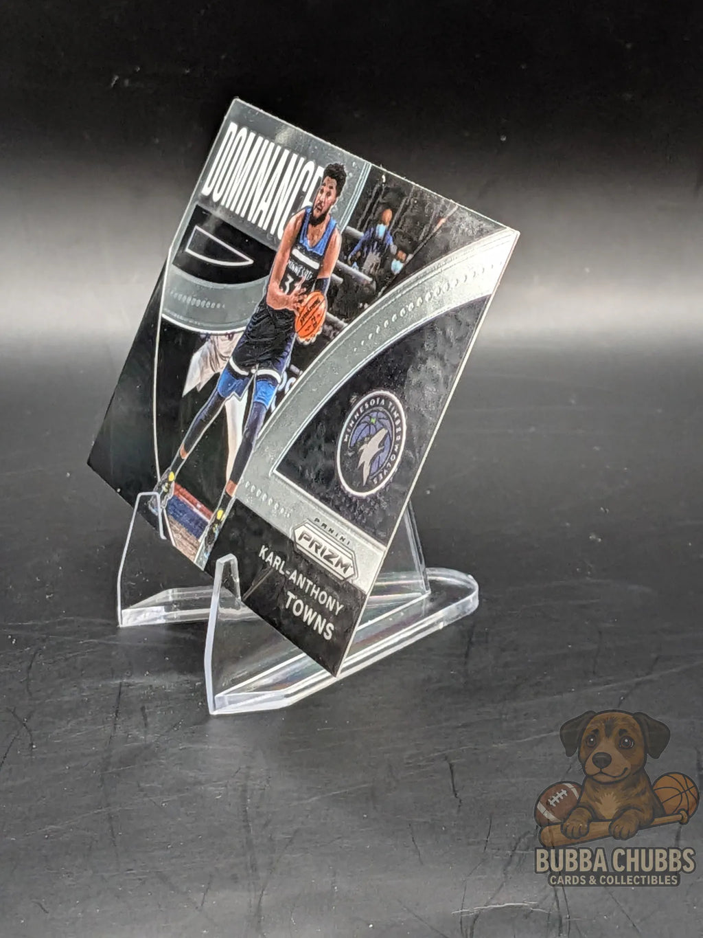 Basketball trading card featuring Karl-Anthony Towns panini prizm  Dominance insert 