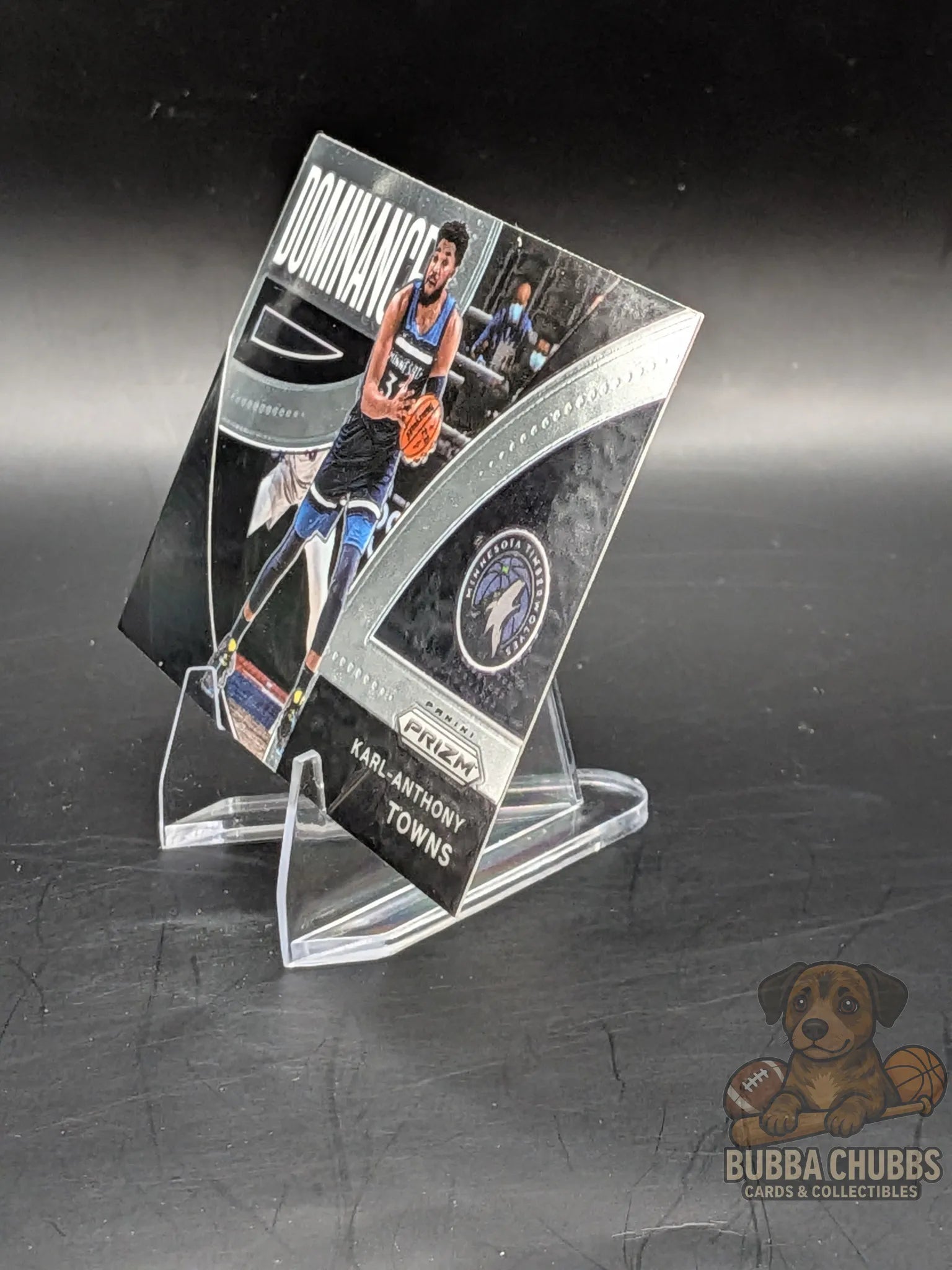 Basketball trading card featuring Karl-Anthony Towns panini prizm  Dominance insert 