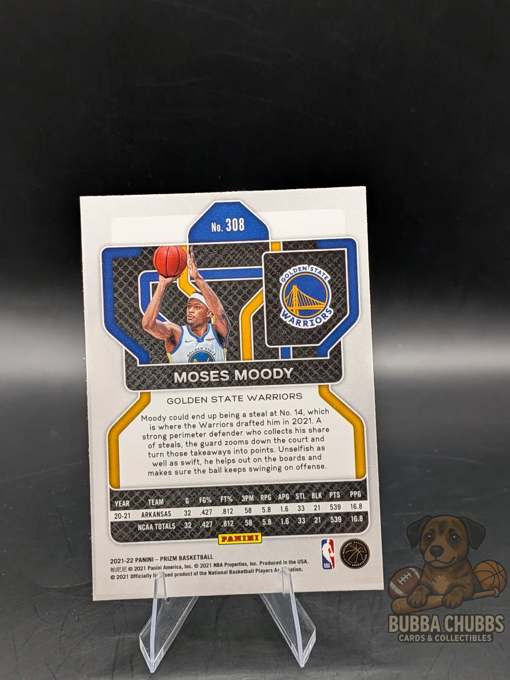 Basketball trading card of Moses Moody of the Golden State Warriors panini prizm rookie card